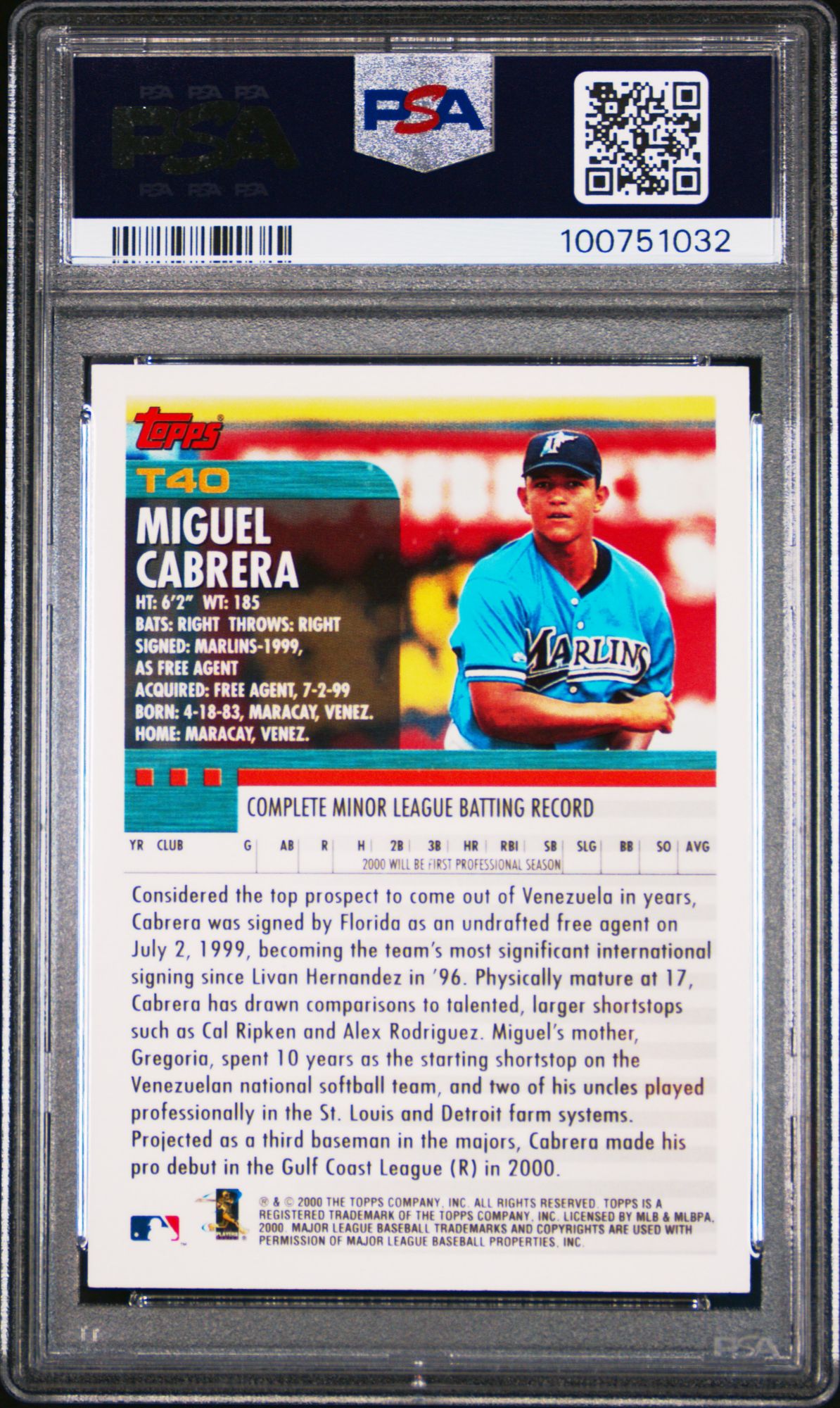 2000 Topps Traded T40 Miguel Cabrera PSA 9 product image
