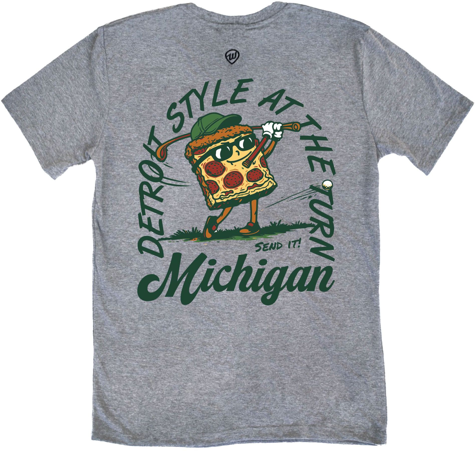 Where I'm From Adult Michigan Gray Pizza 2 Hit Golf T-Shirt product image