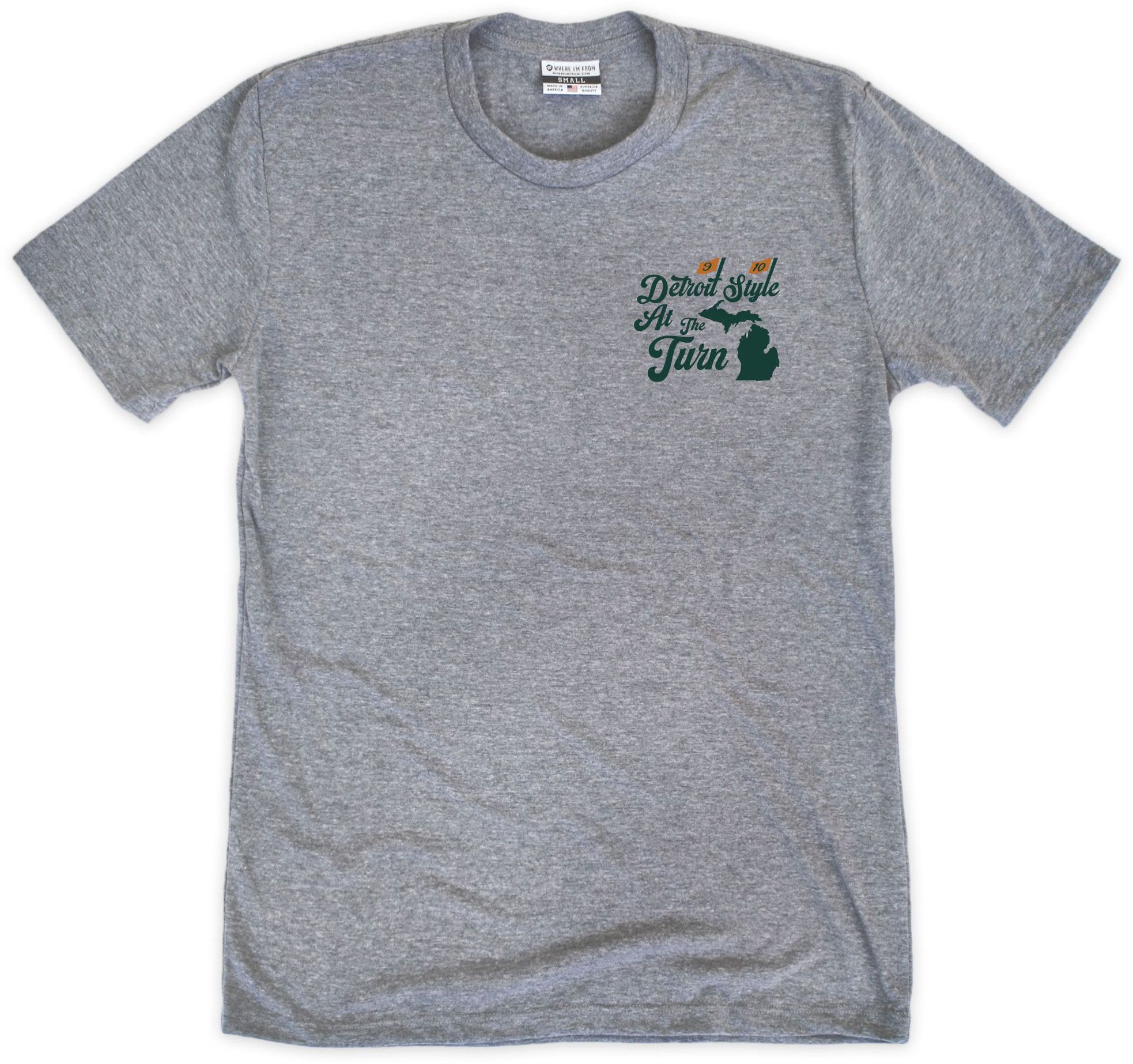 Where I'm From Adult Michigan Gray Pizza 2 Hit Golf T-Shirt product image