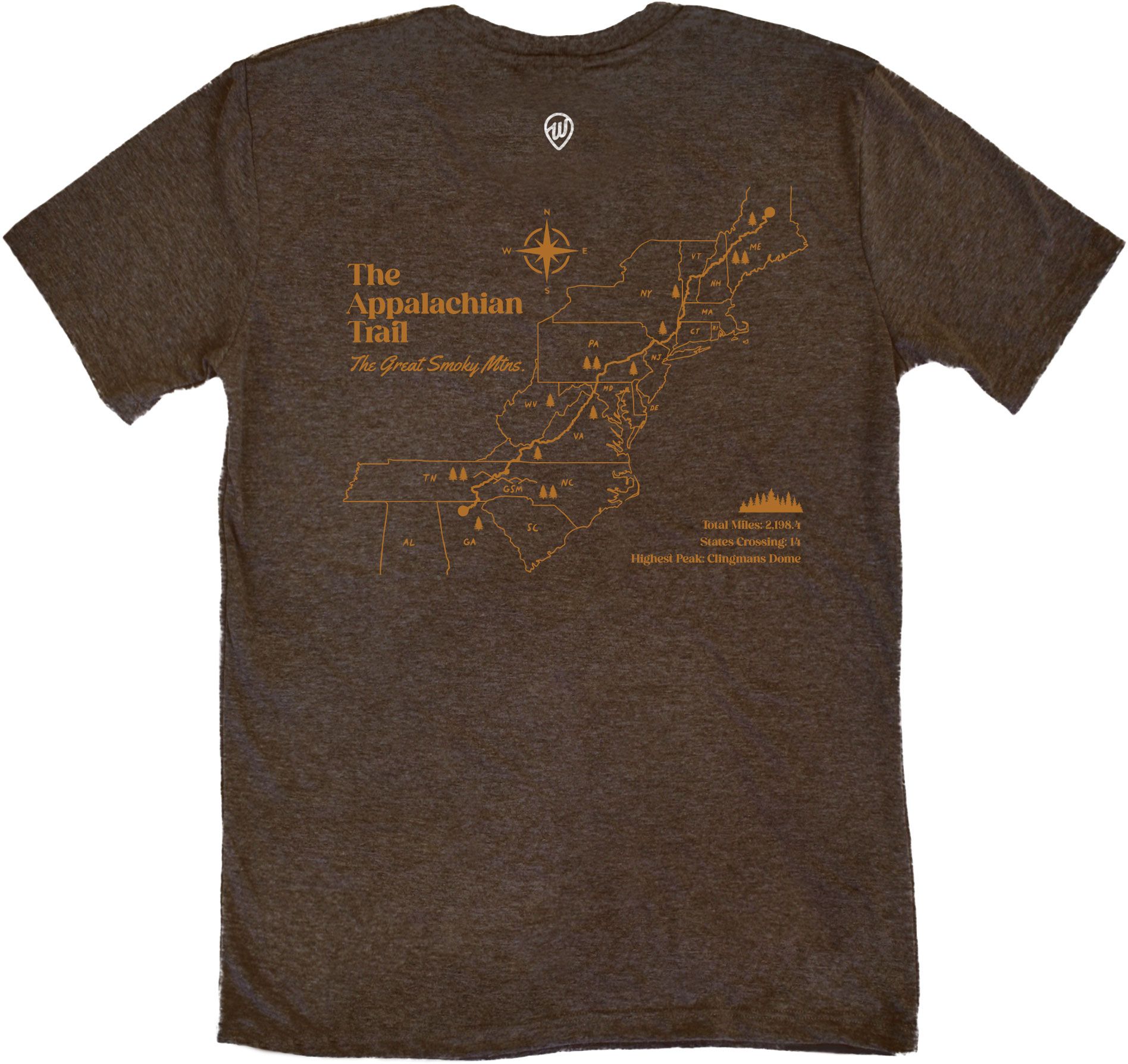 Where I'm From Adult Great Smoky Mountains App Trail Brown T-Shirt product image