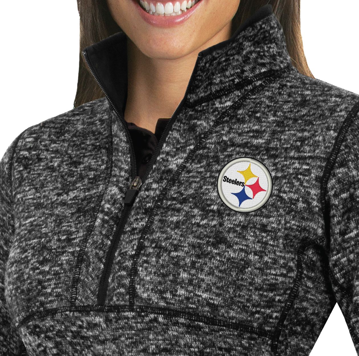 Antigua Women's Pittsburgh Steelers Fortune Black Pullover Jacket