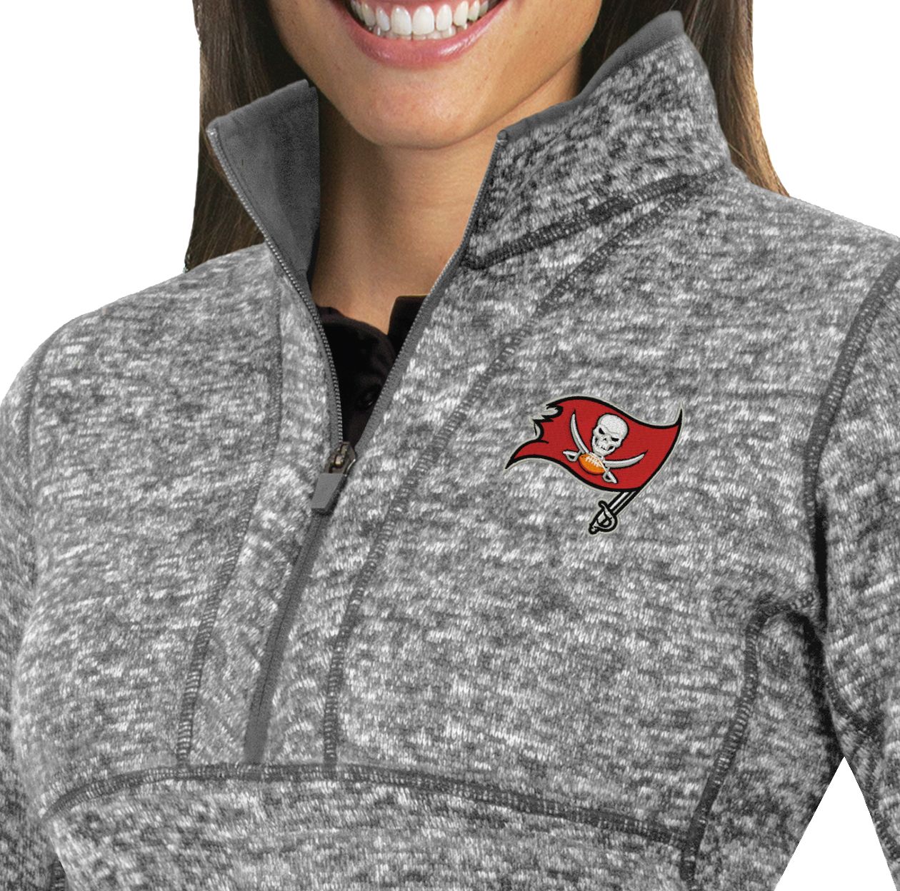 Antigua Women's Tampa Bay Buccaneers Fortune Grey Pullover Jacket