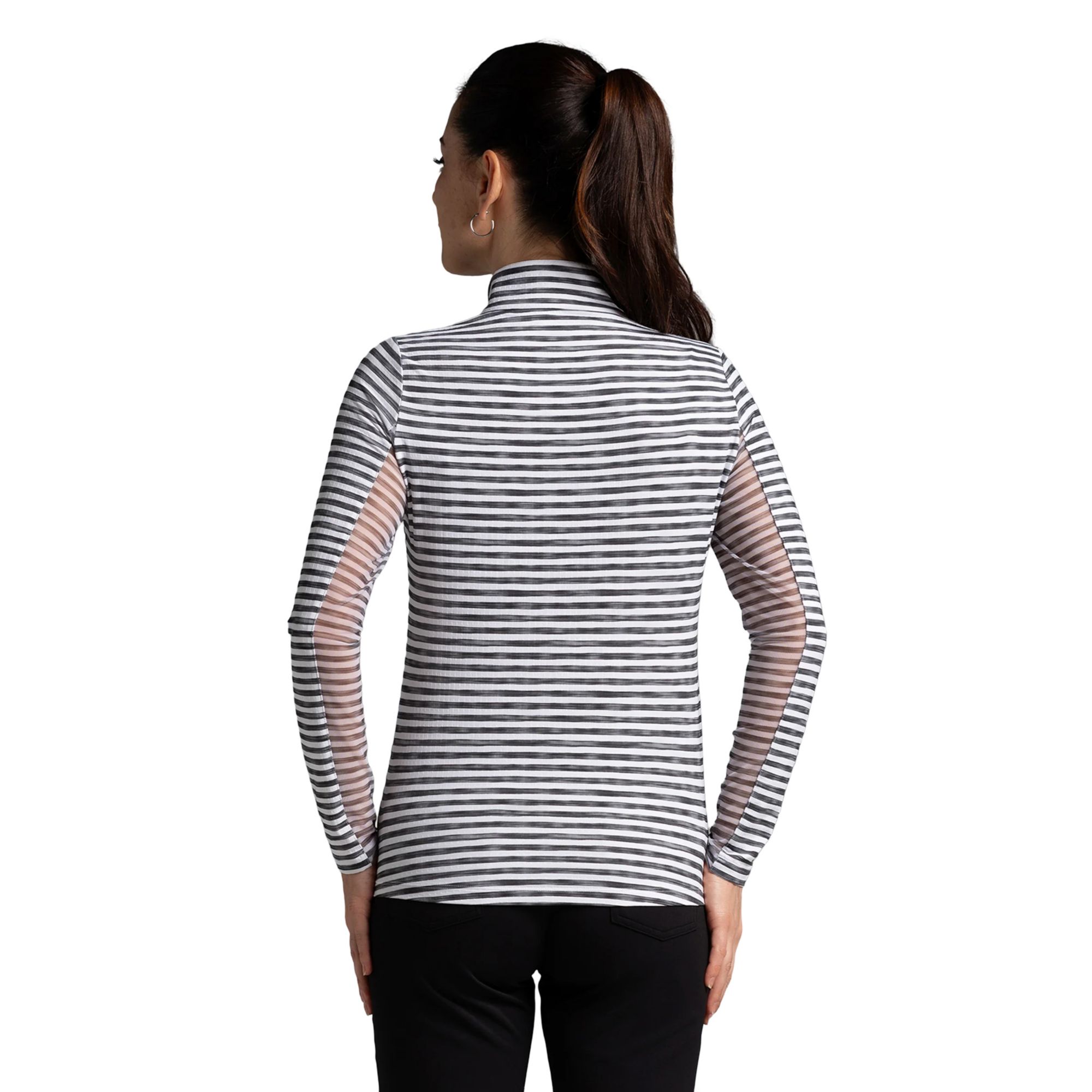 IBKUL Women's Landon Stripe Print Long Sleeve 1/4 Zip Mock Neck Golf Shirt product image