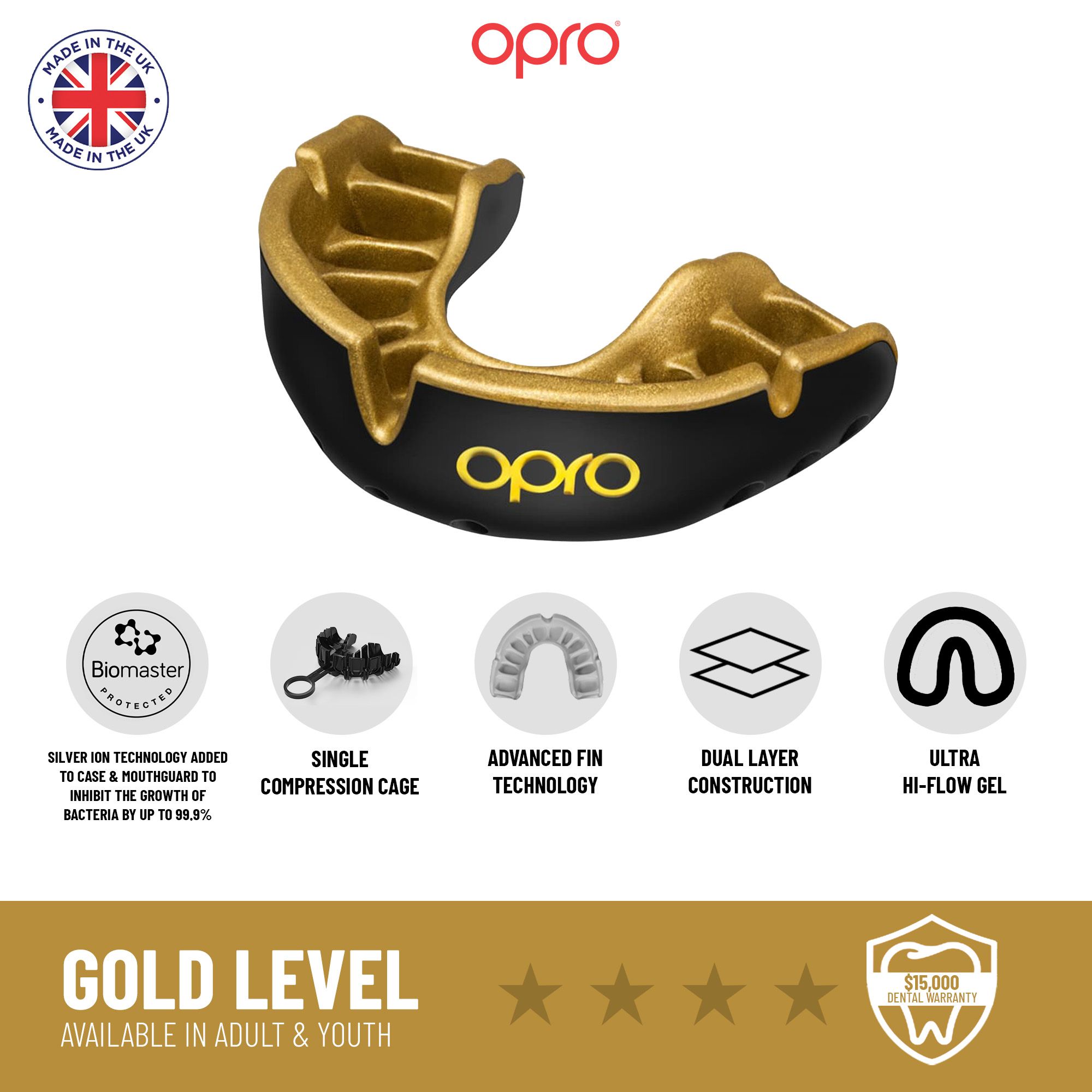 OPRO Youth Self-Fit Gold Mouth guard product image