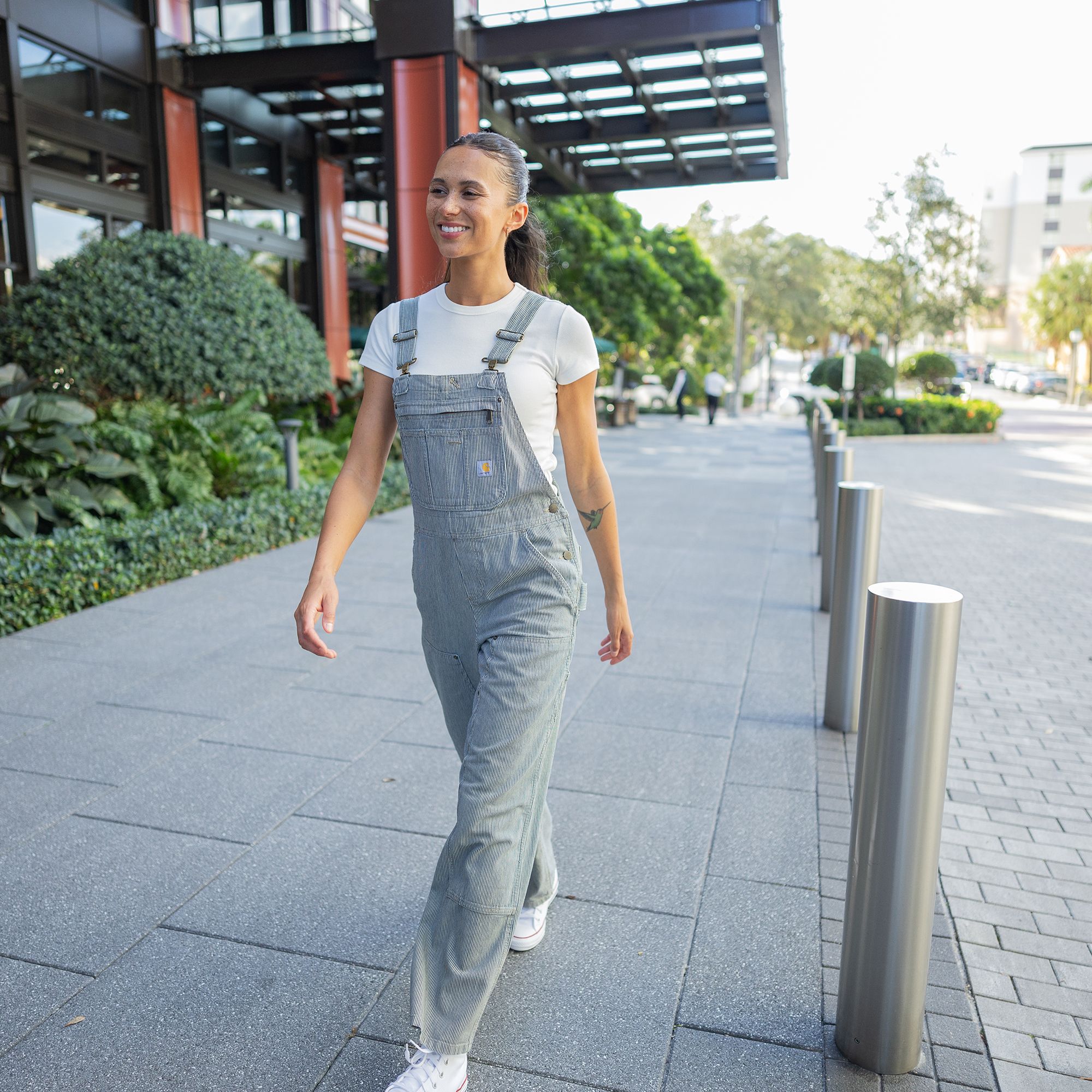 Carhartt Women's Relaxed Fit Denim Railroad Stripe Bib Overall product image