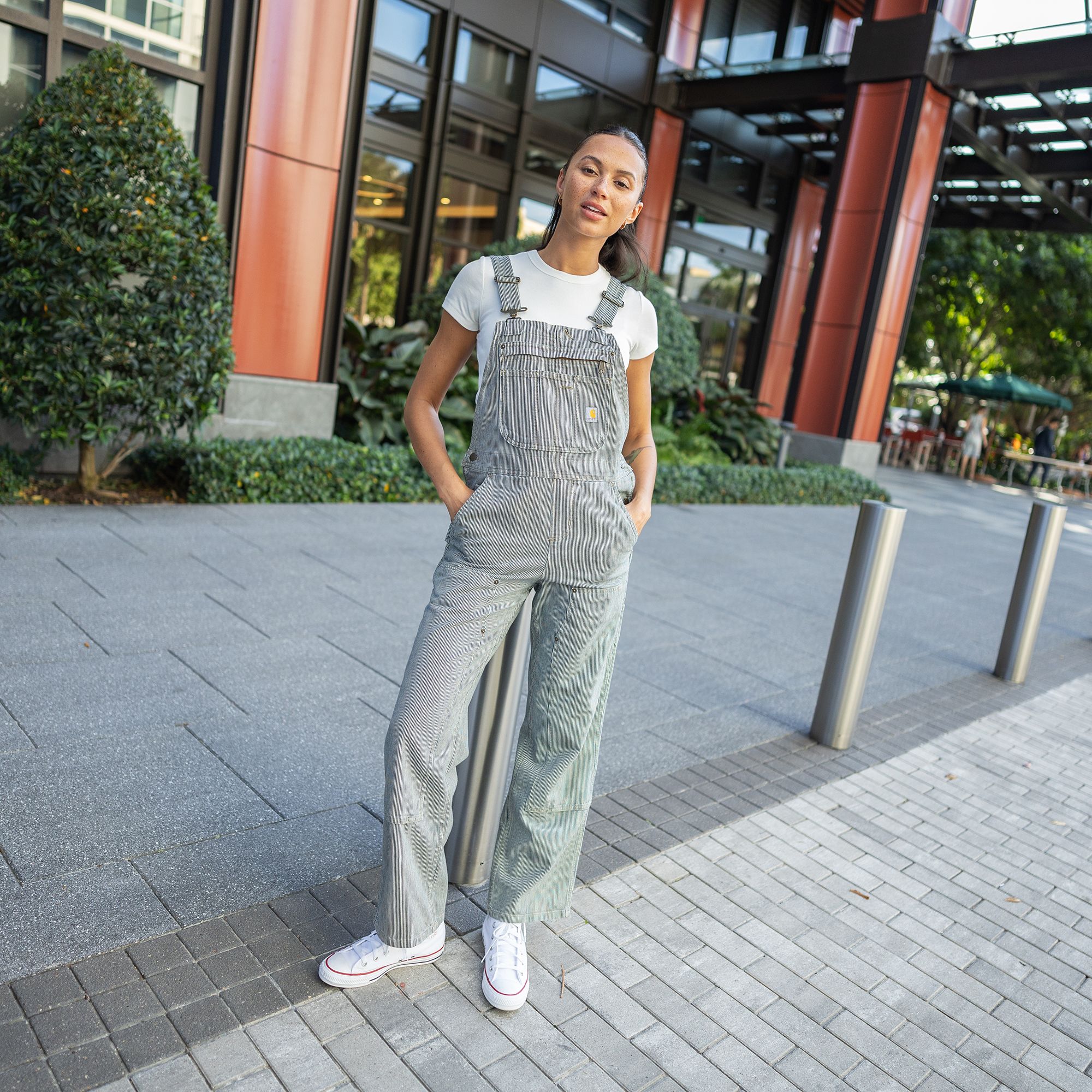 Carhartt Women's Relaxed Fit Denim Railroad Stripe Bib Overall product image