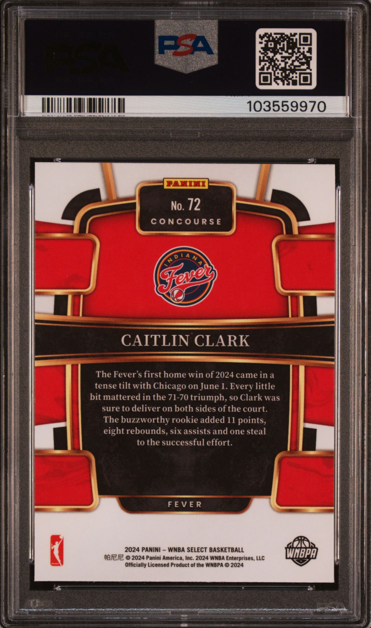 2024 Panini Select WNBA 72 Caitlin Clark PSA 10 product image