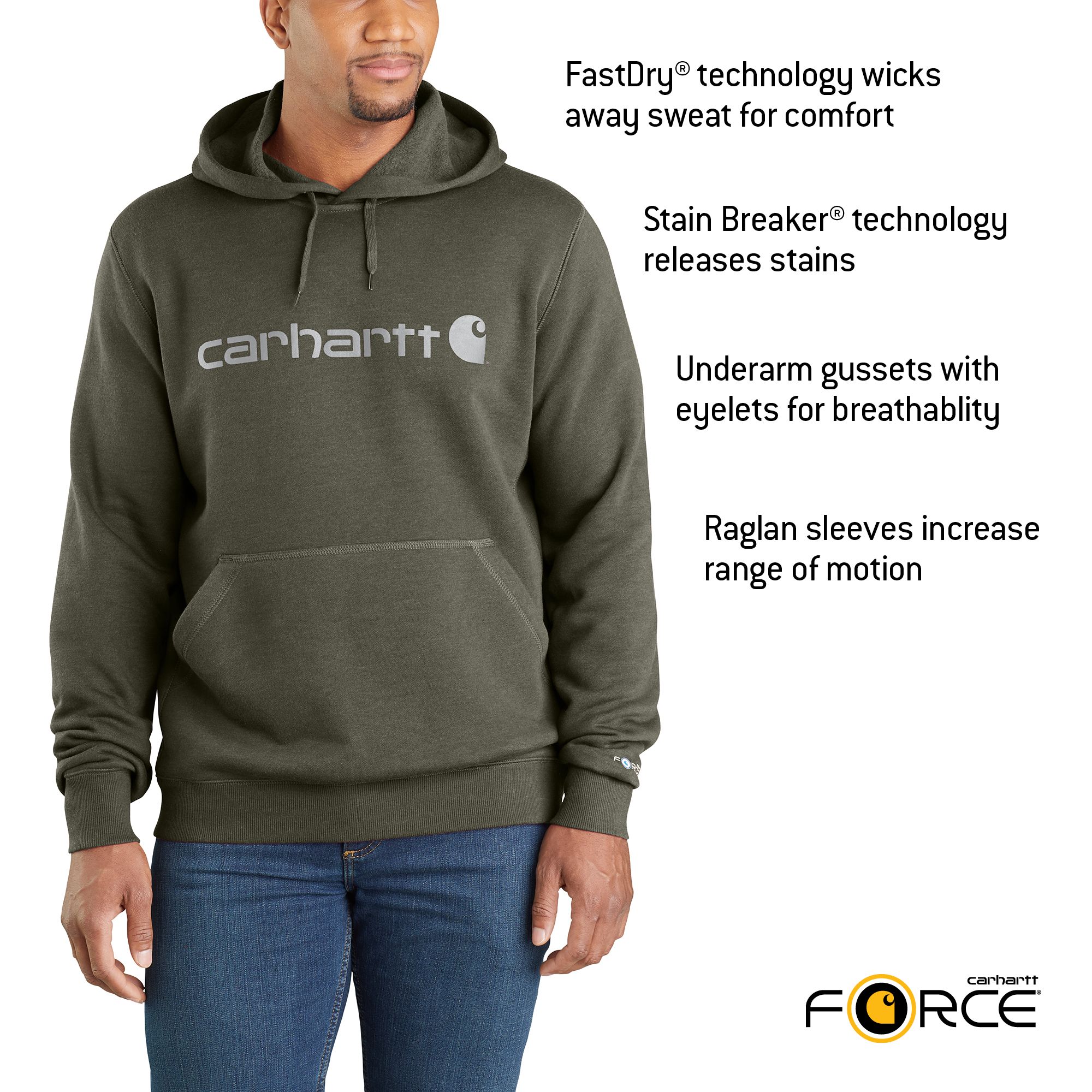 carhartt force delmont zip front hoodie