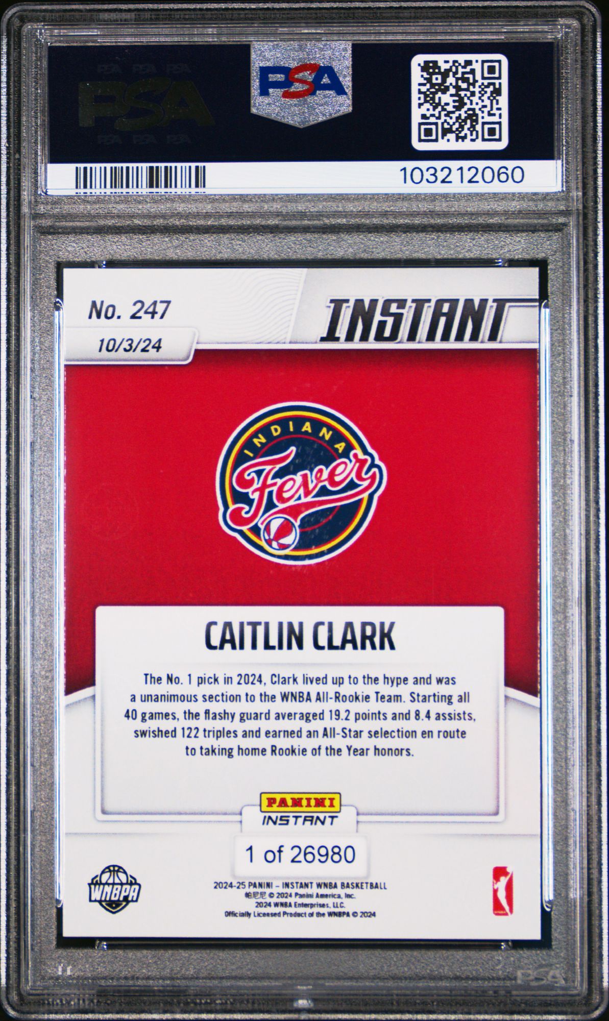 2024 Panini Instant WNBA Rookie Of The Year A Caitlin Clark PSA 10 product image