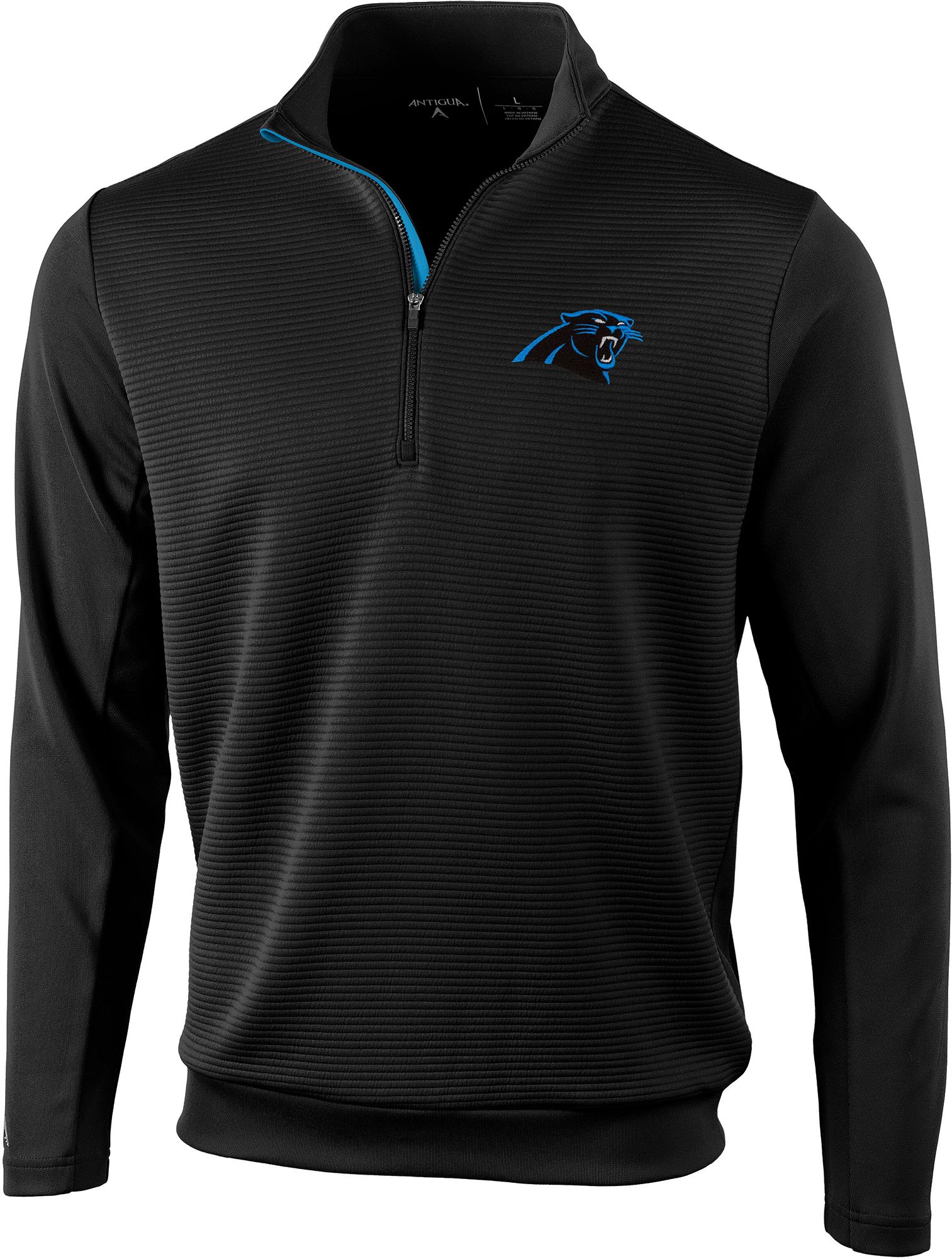 Antigua Men's Carolina Panthers Vanquish Black Quarter-Zip Pullover product image