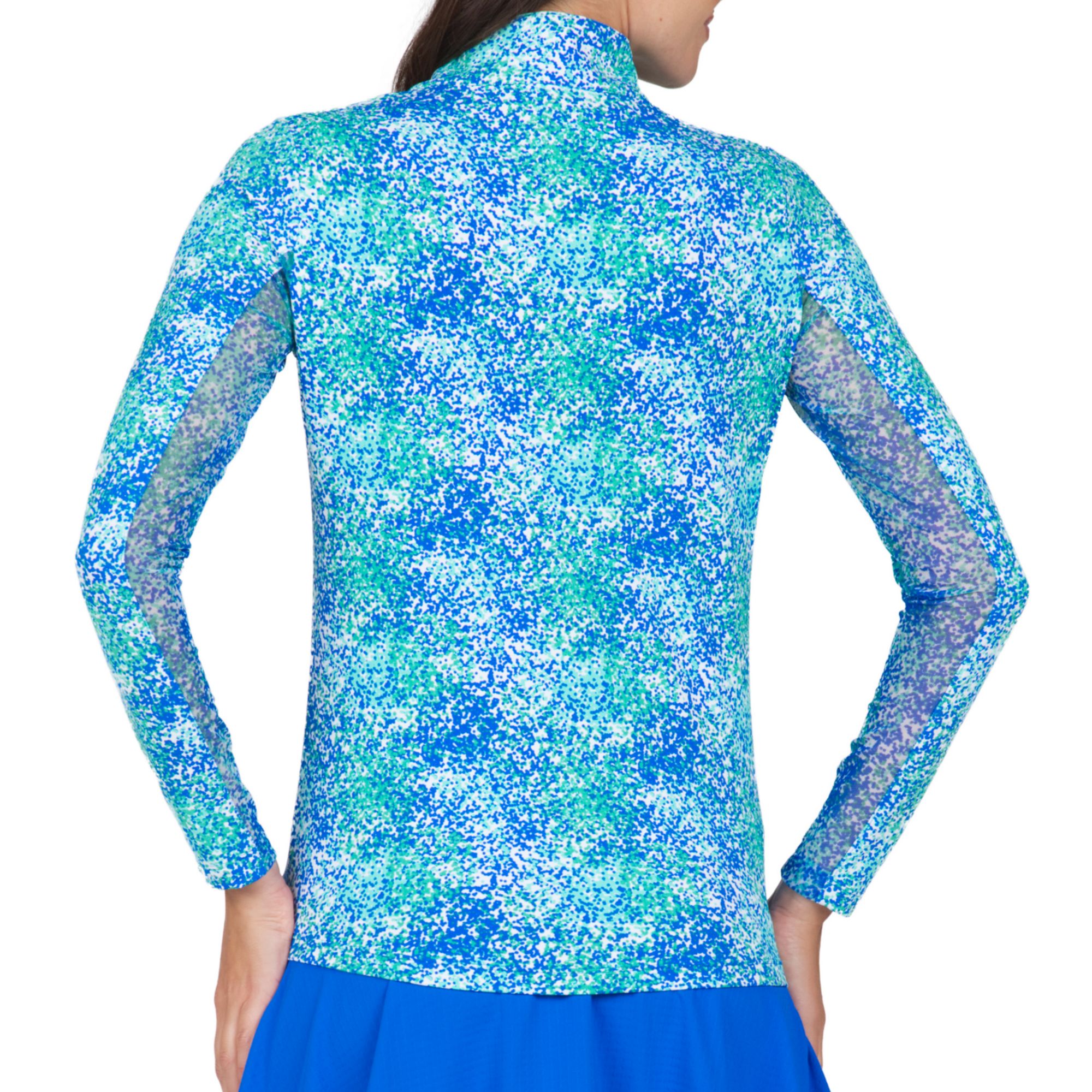 IBKUL Women's Spray Paint Long Sleeve Zip Mock Neck Golf Shirt