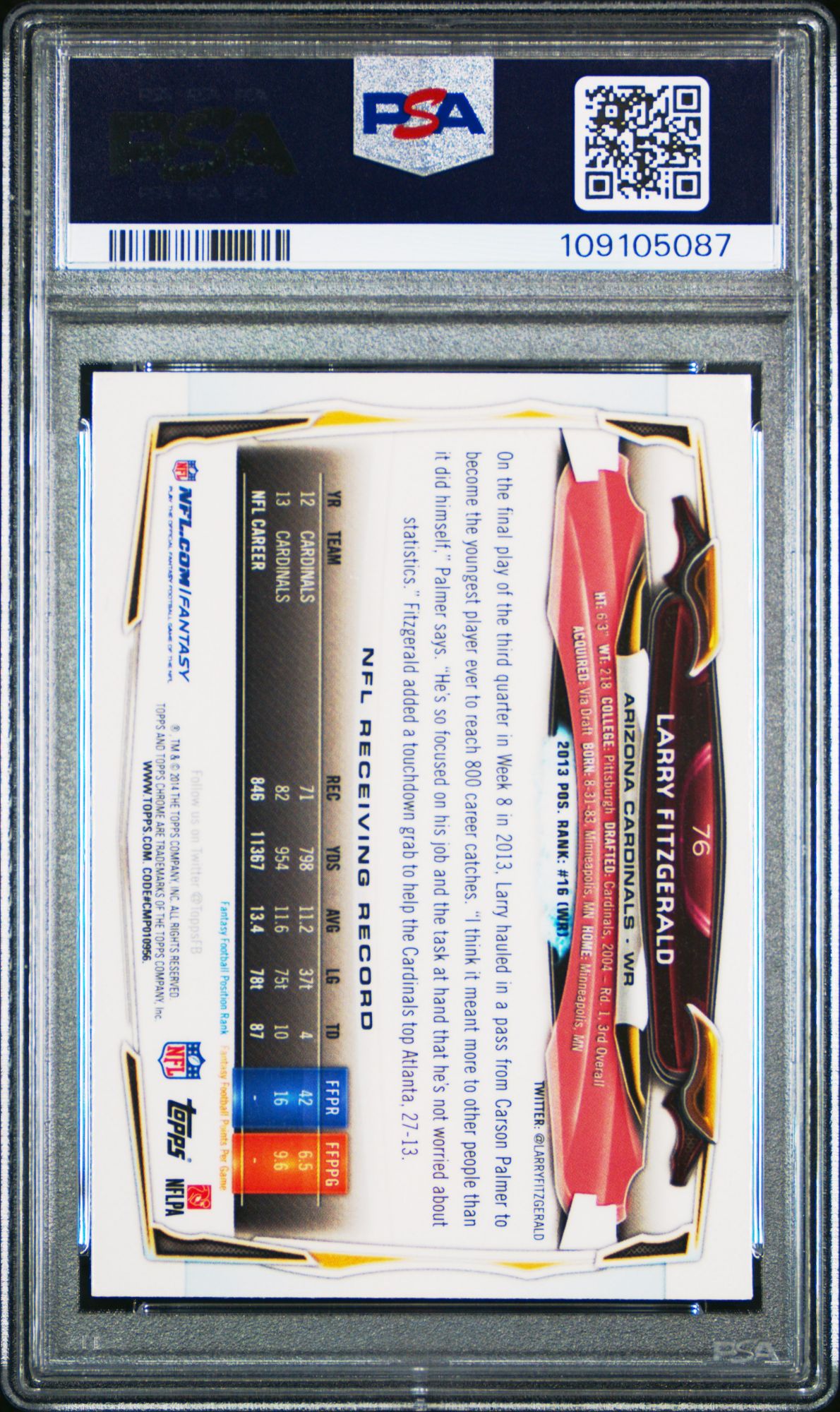 2014 Topps Chrome 76 Larry Fitzgerald Xfractor PSA 10 product image