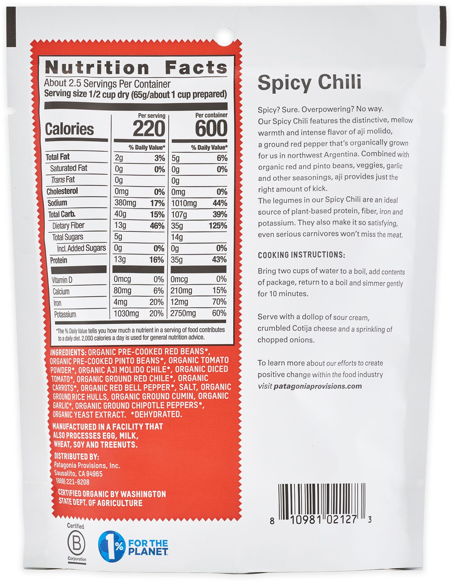 Patagonia Provisions Organic Spicy Red Bean Chili product image