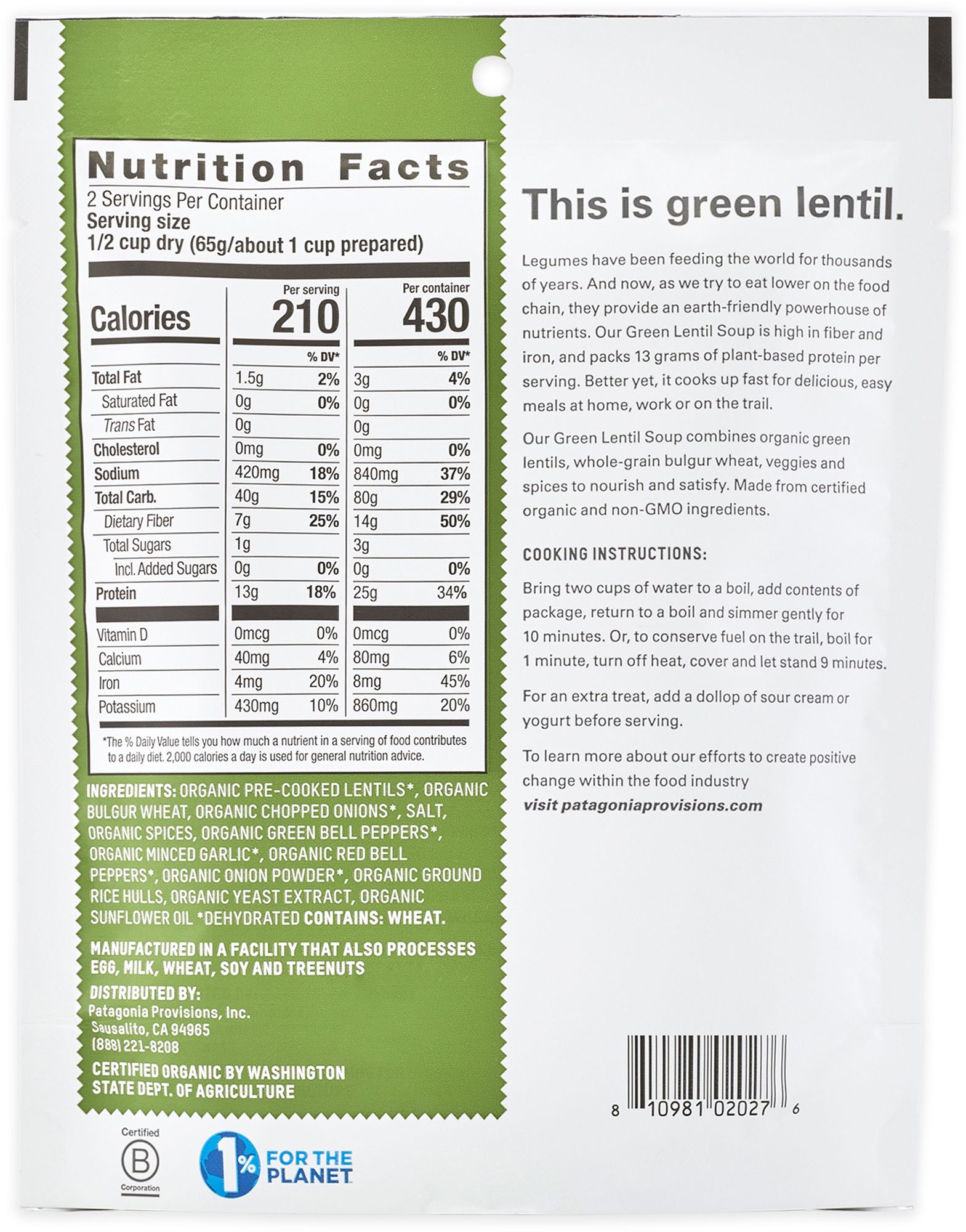 Patagonia Provisions Organic Green Lentil Soup product image