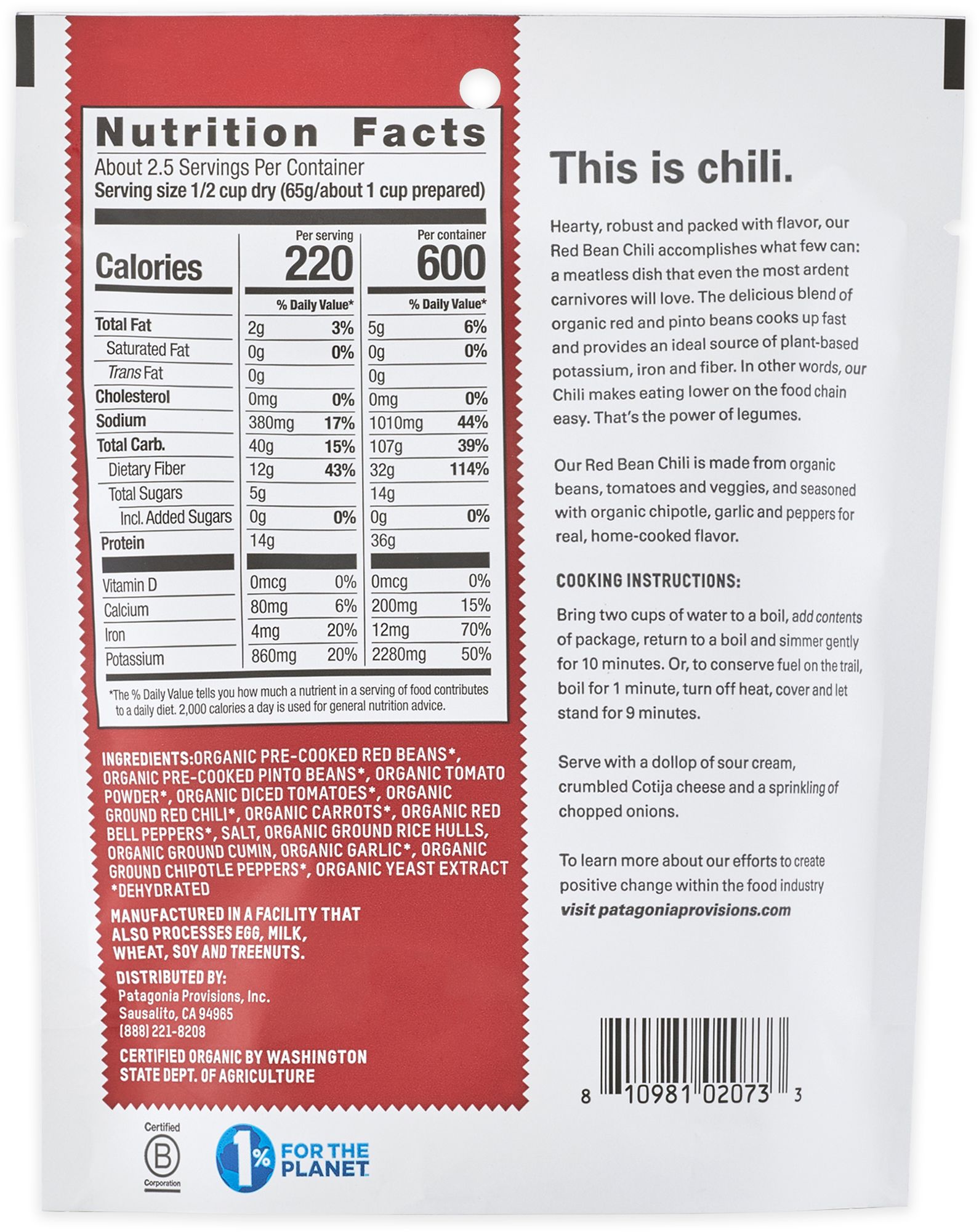 Patagonia Provisions Organic Original Red Bean Chili product image