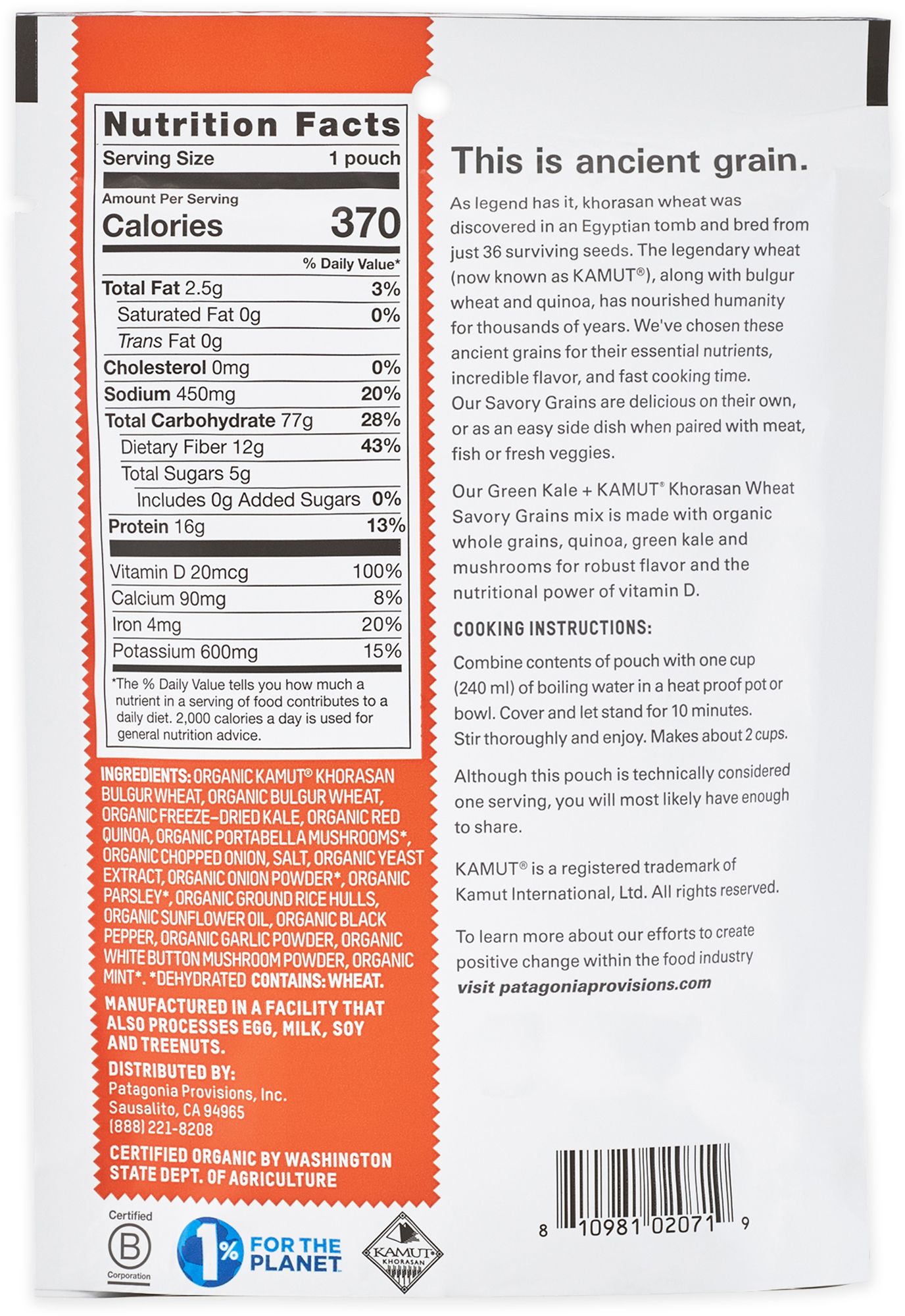 Patagonia Provisions Organic Savory Grains - Green Kale & KAMUT Khorasan Wheat product image