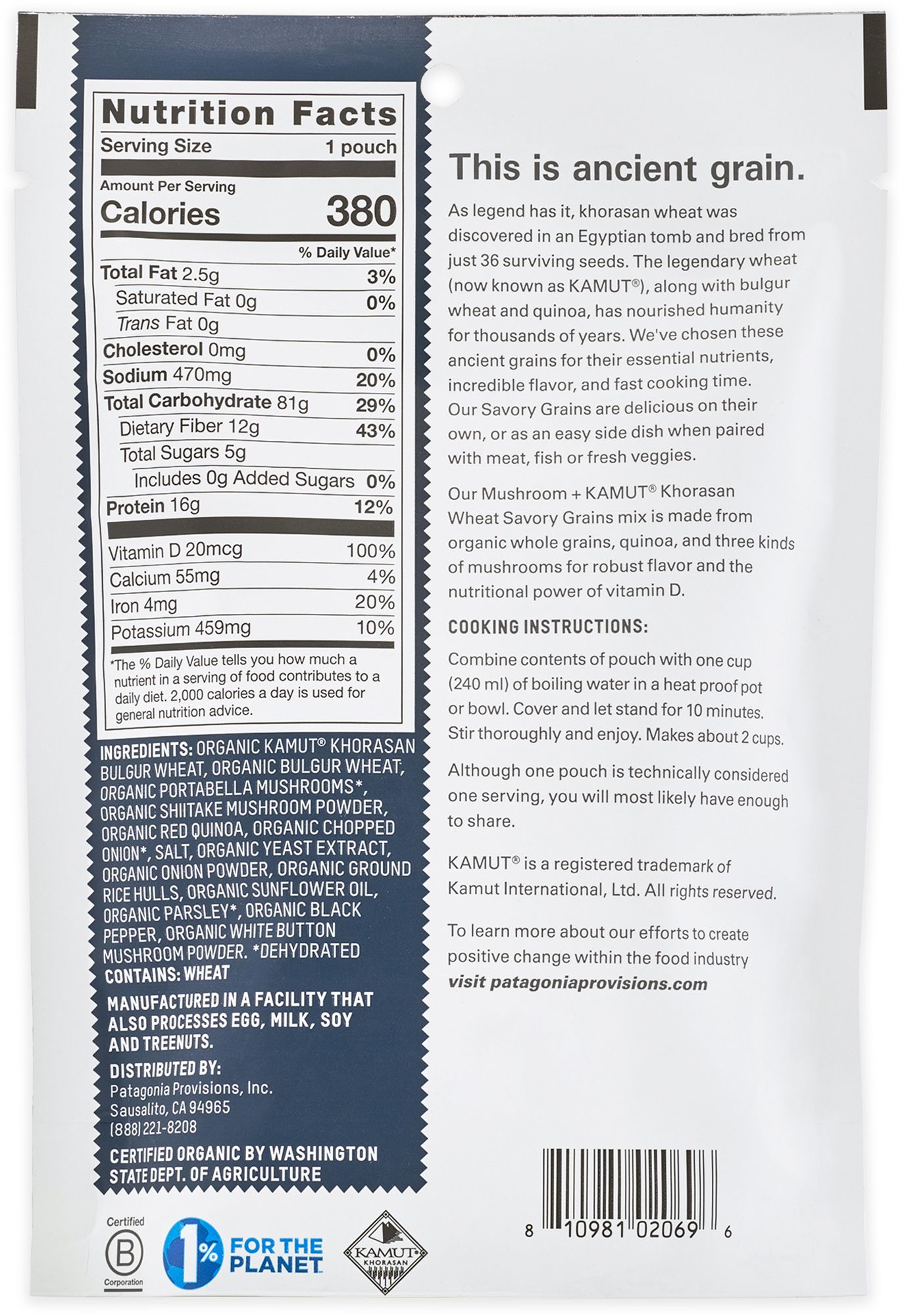 Patagonia Provisions Organic Savory Grains - 3 Mushrooms & KAMUT Khorasan Wheat product image