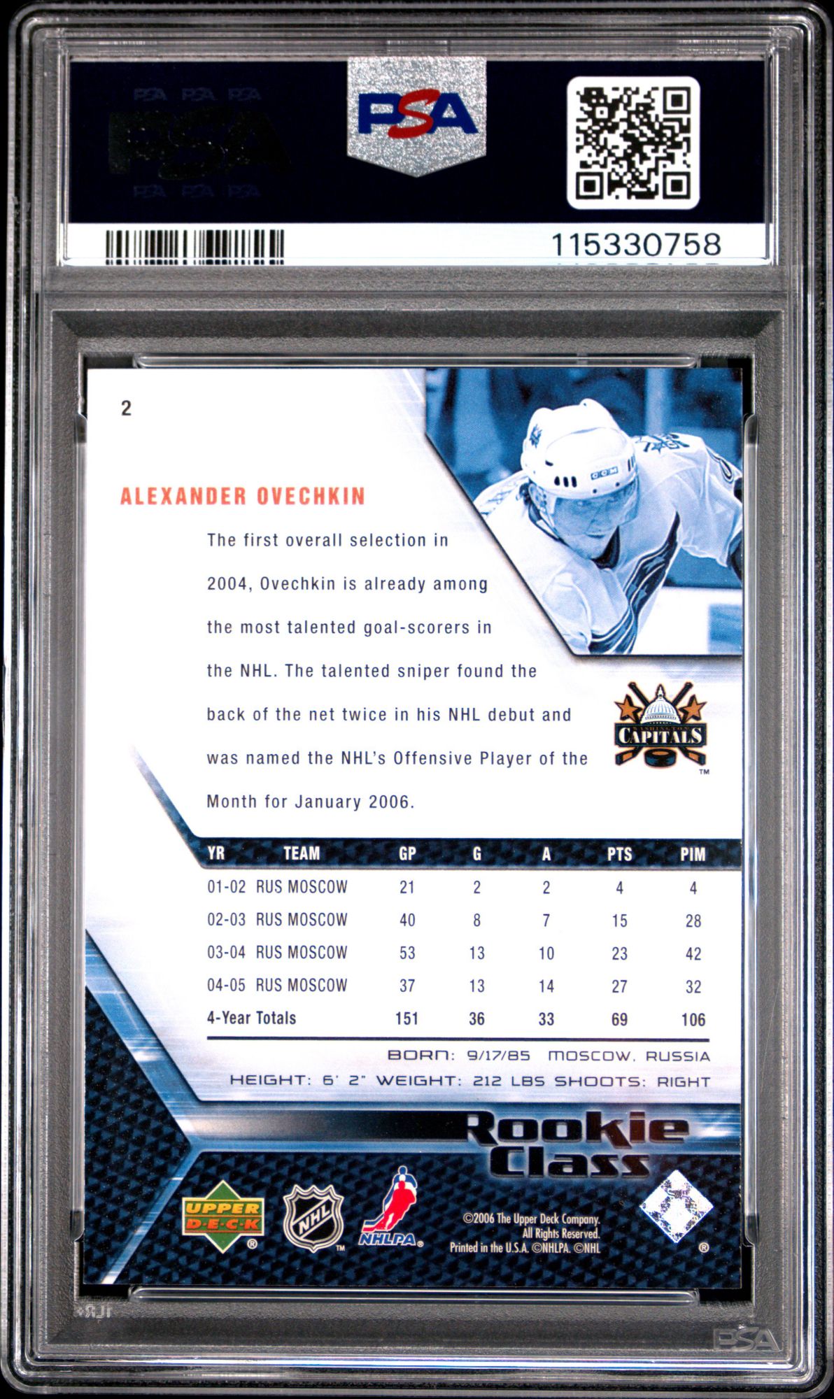 2005 UPPER DECK ROOKIE CLASS 2 ALEXANDER OVECHKIN product image