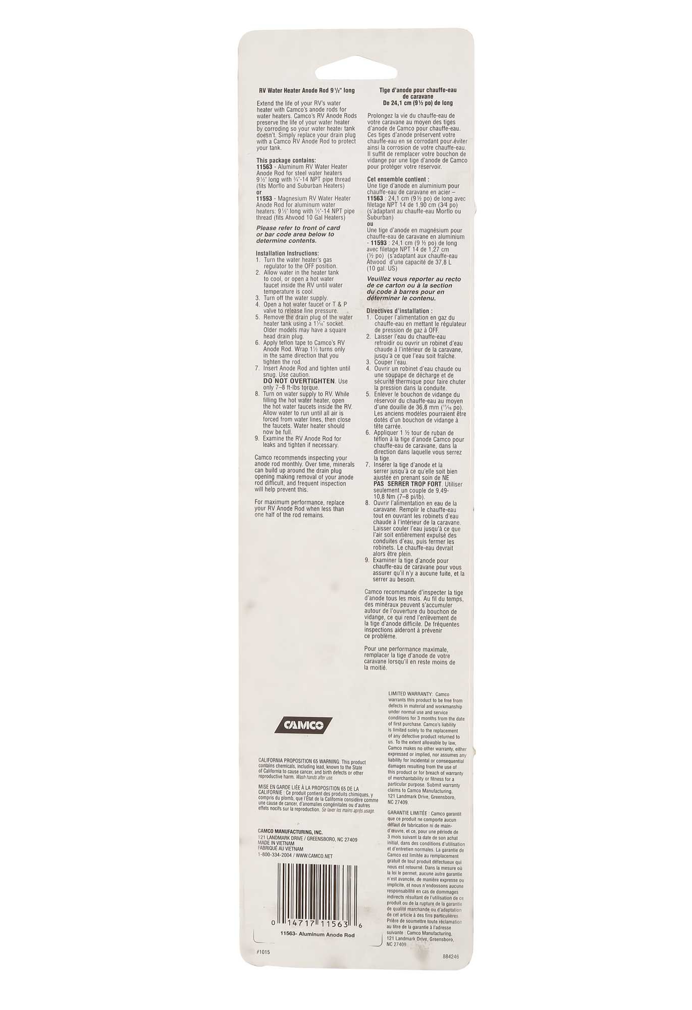 Camco RV Aluminum Anode Rod 5/8” product image