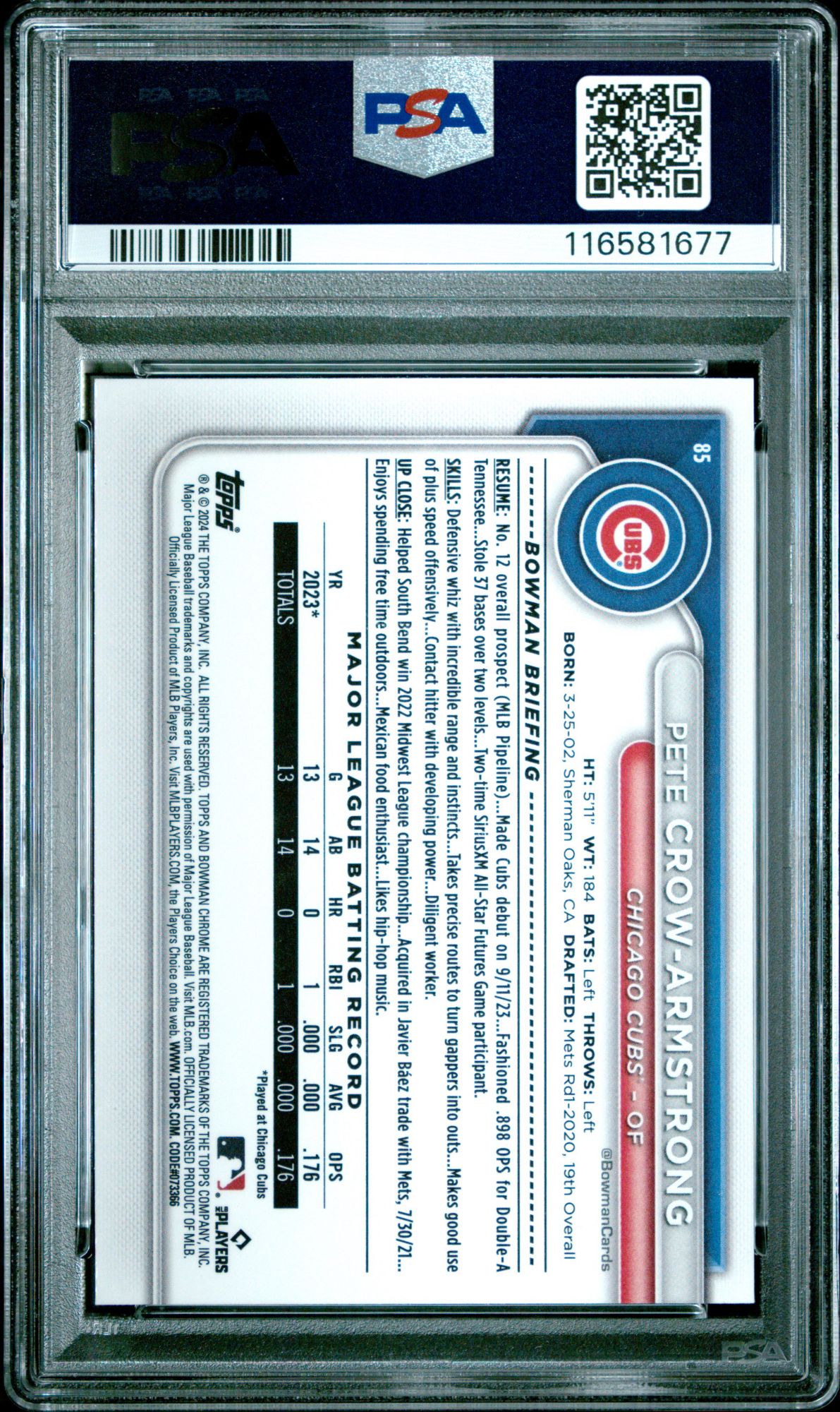 2024 Bowman Mega Box Chrome 85 Pete Crow-Armstrong PSA 10 product image