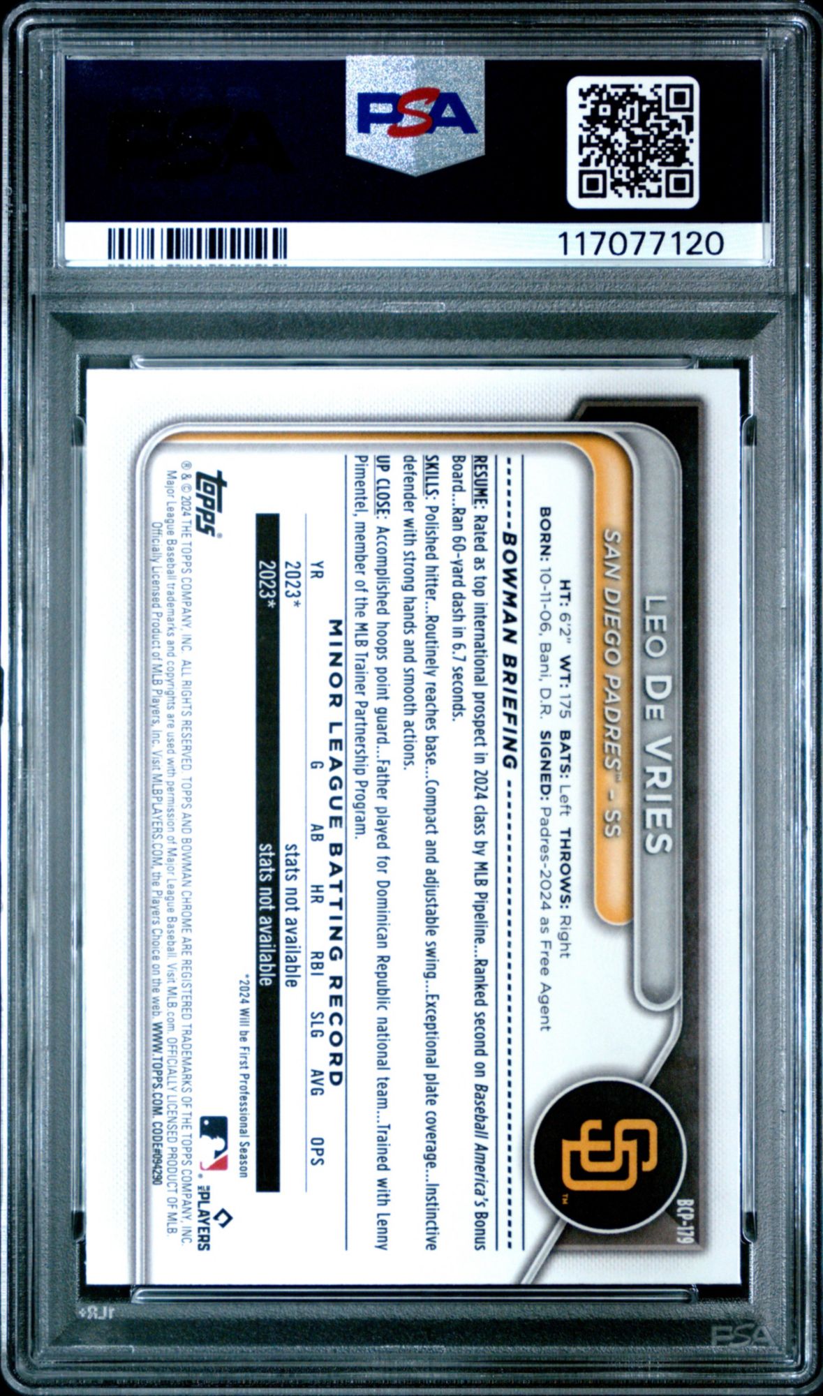 2024 Bowman Mega Box Chrome Prospects 179 Leo De Vries PSA 10 product image