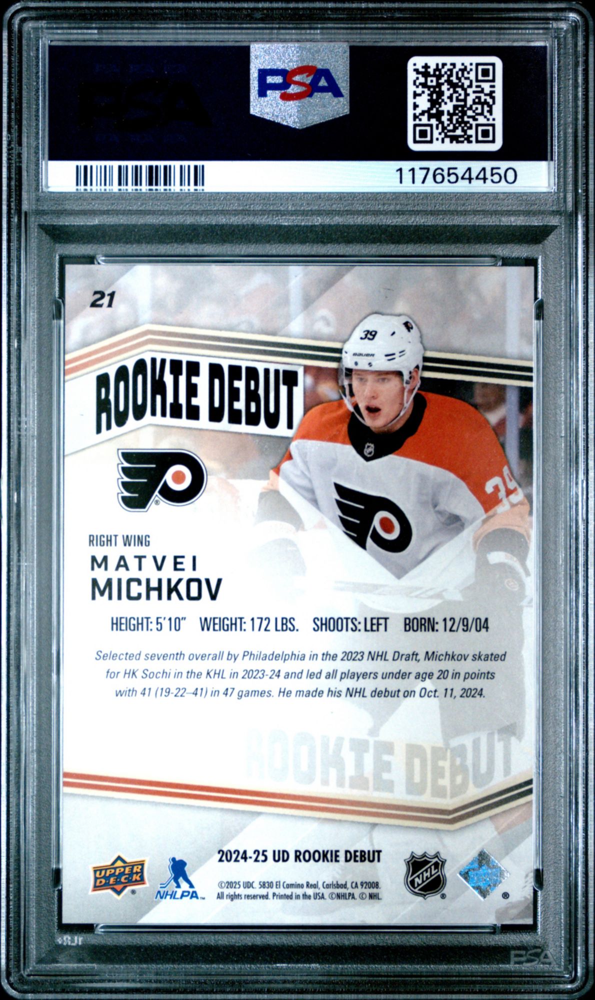 2024 Upper Deck Rookie Debut 21 Matvei Michkov PSA 10 product image