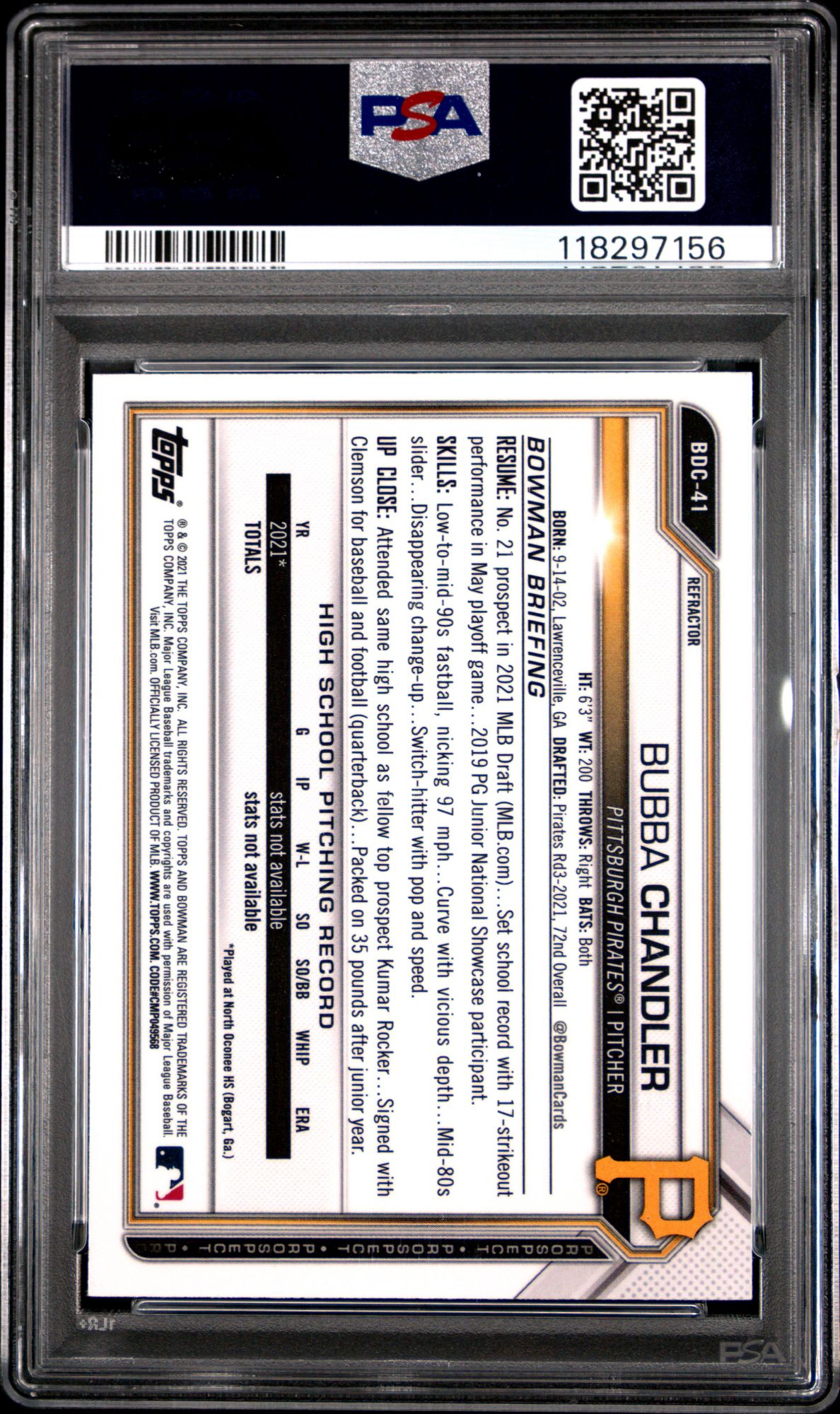 2021 Bowman Draft Bdc41 Bubba Chandler Chrome-refractor PSA 10 product image