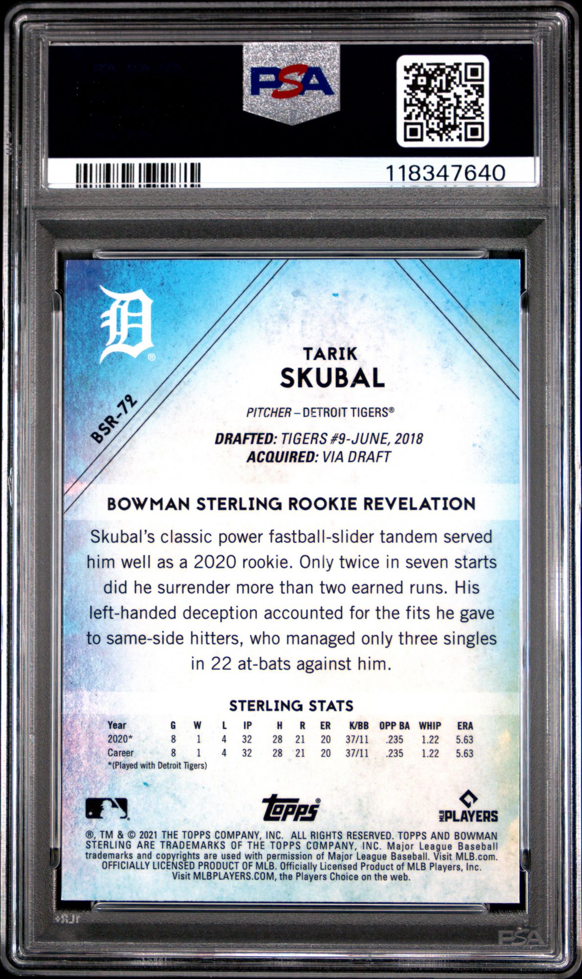 2021 Bowman Sterling BSR72 Tarik Skubal PSA 10 product image