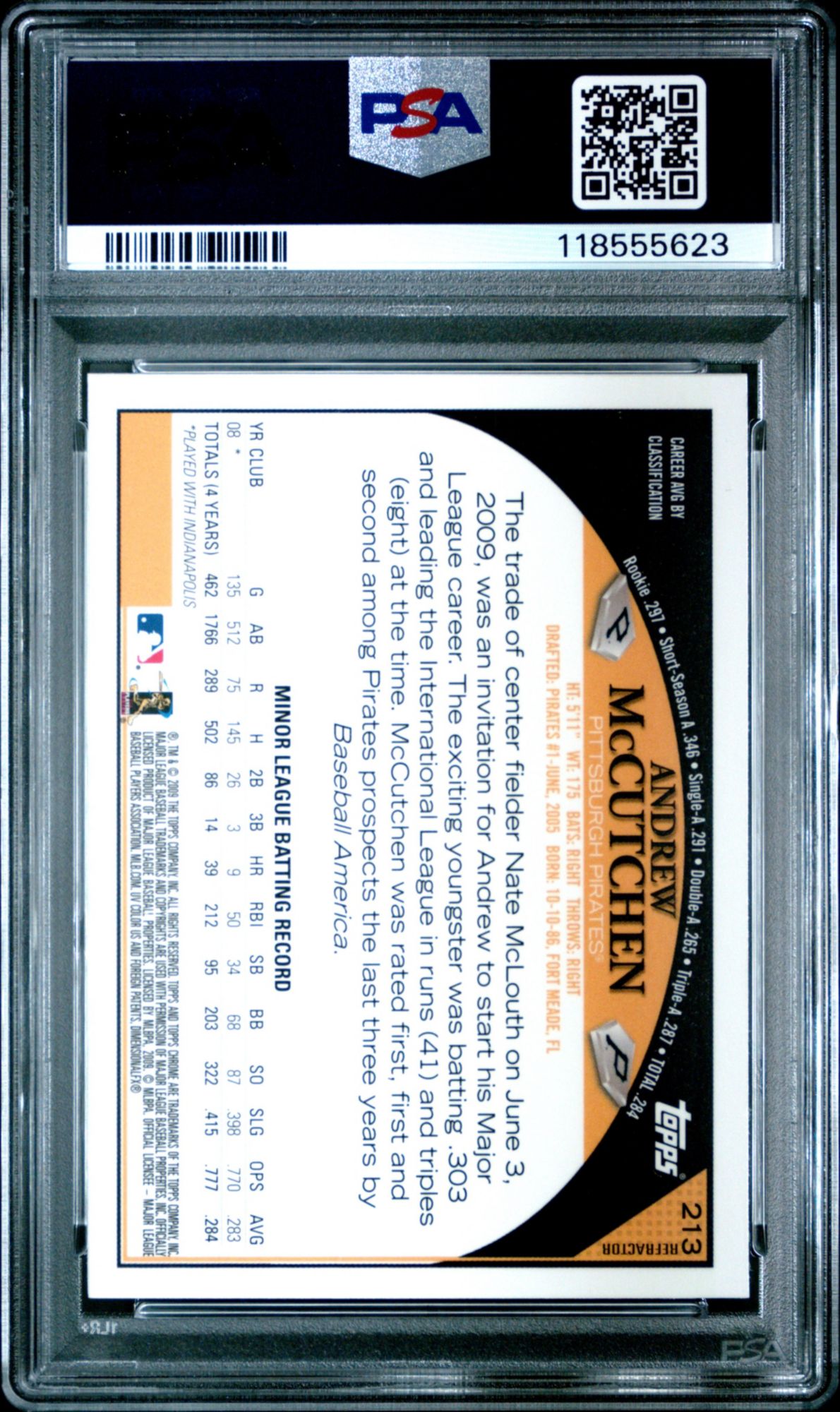2009 Topps Chrome 213 Andrew McCutchen Refractor PSA 9 product image