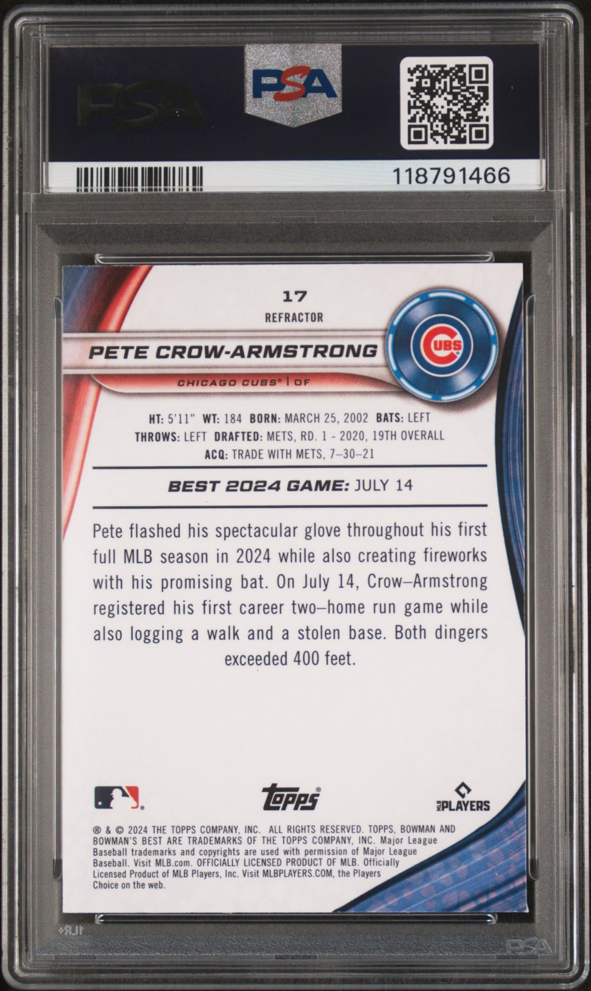 2024 Bowman's Best 17 Pete Crow-Armstrong Refractor PSA 9 product image