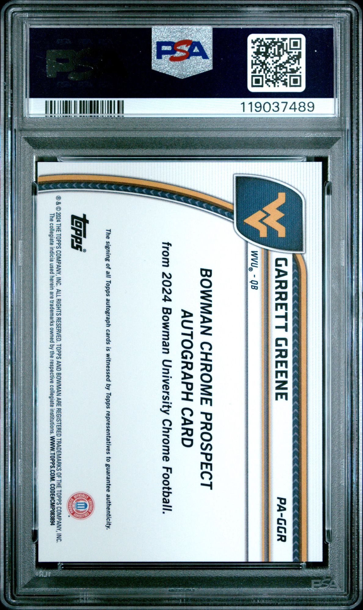 2024 Bowman University Chrome Bowman Chrome Prospect Autographs Paggr Garrett Greene PSA 10 product image