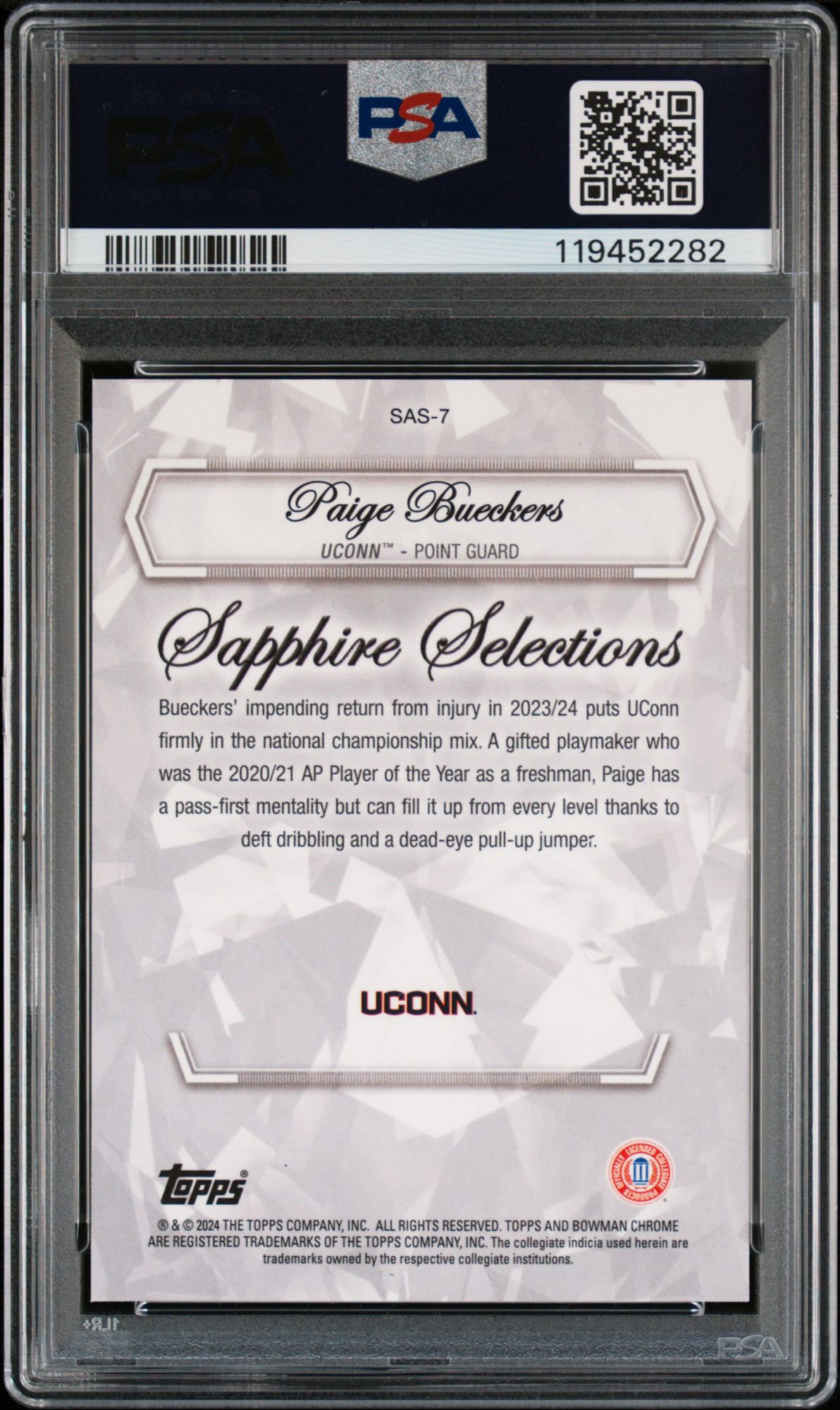 2023 Bowman University Chrome Sapphire Selections Sas7 Paige Bueckers PSA 10 product image