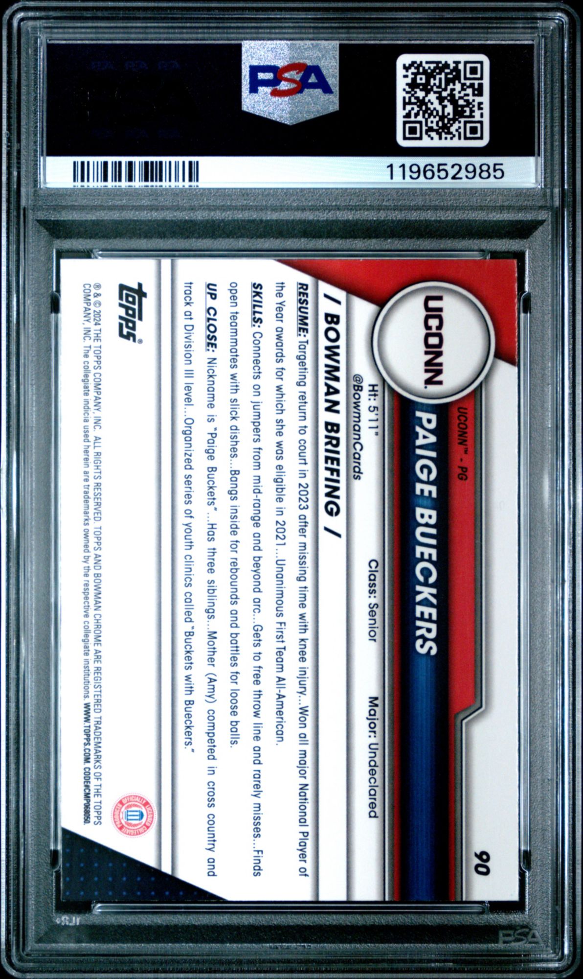 2023 Bowman University Chrome 90 Paige Bueckers Pink Refractor PSA 10 product image