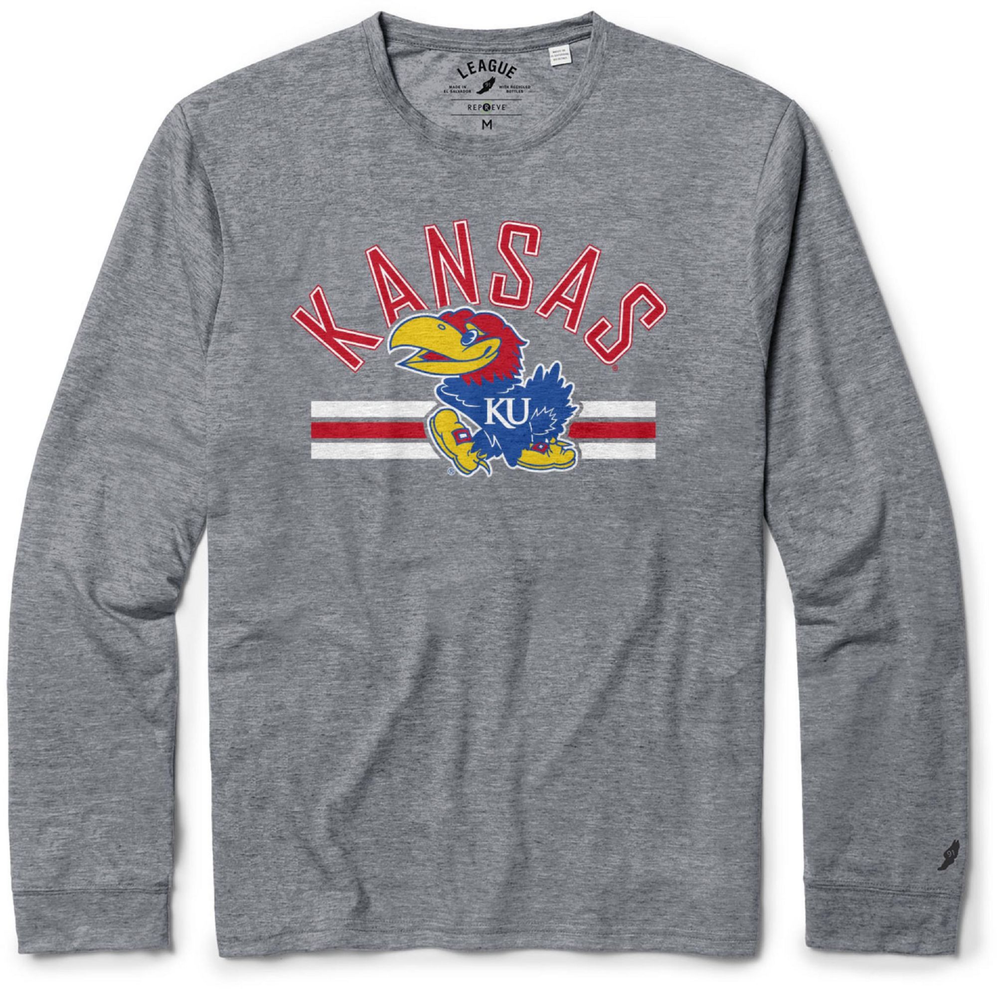 League-Legacy Men's Kansas Jayhawks Blue Reclaim Tri-Blend Long Sleeve T-Shirt product image
