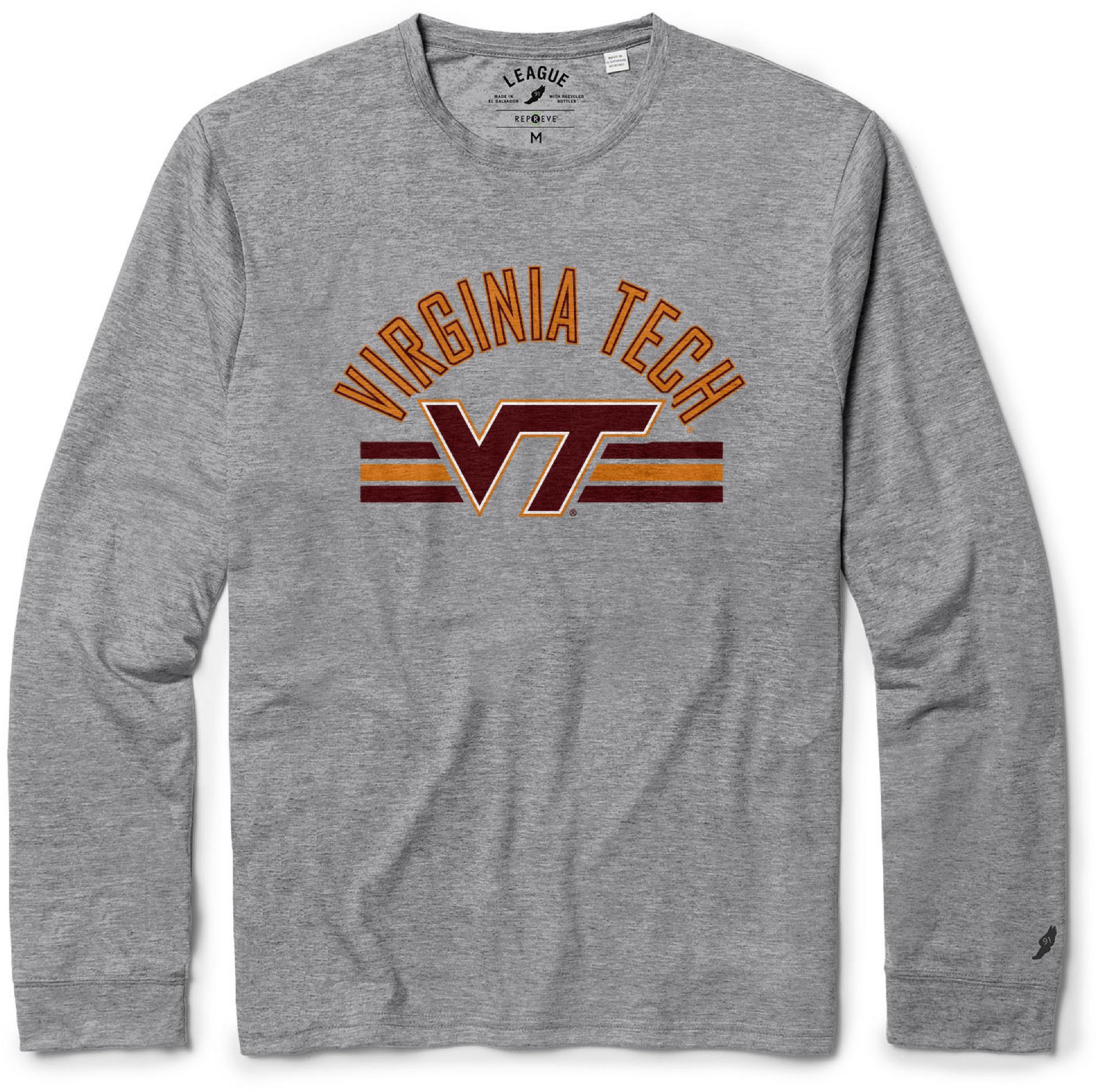 League-Legacy Men's Virginia Tech Hokies Grey Reclaim Tri-Blend Long Sleeve T-Shirt product image