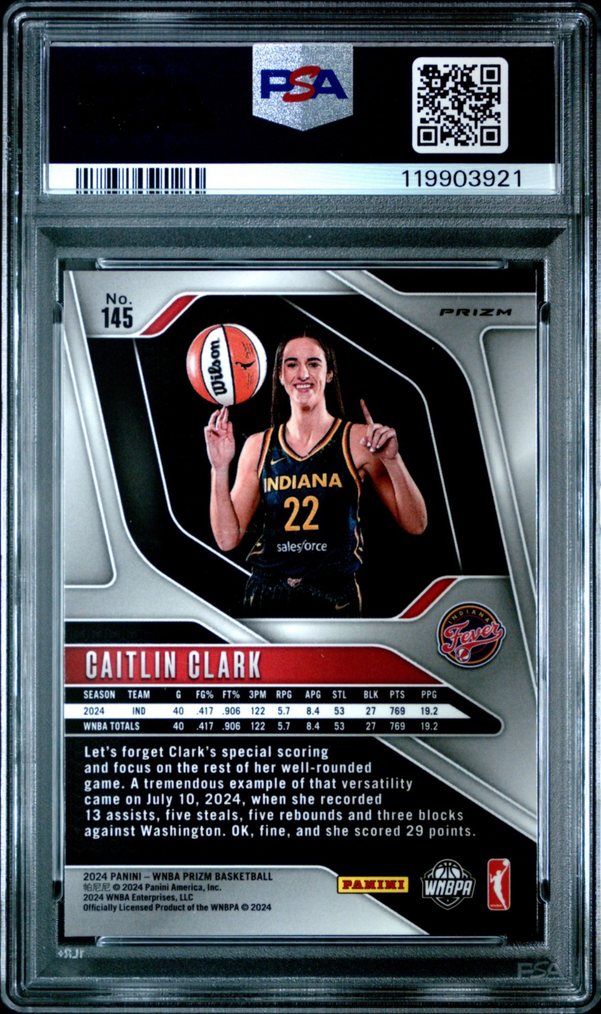 2024 Panini Prizm WNBA 145 Caitlin Clark Orange Ice PSA 9 product image