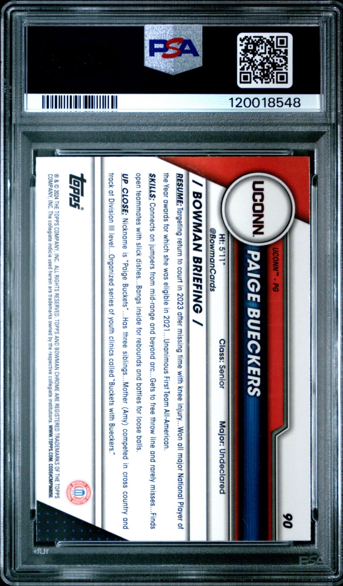2023 Bowman University Chrome Sapphire 90 Paige Bueckers PSA 10 product image
