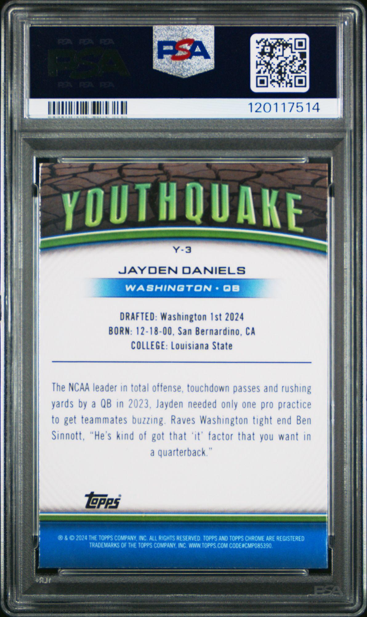2024 Topps Chrome Youthquake Y3 Jayden Daniels X-fractor PSA 10 product image