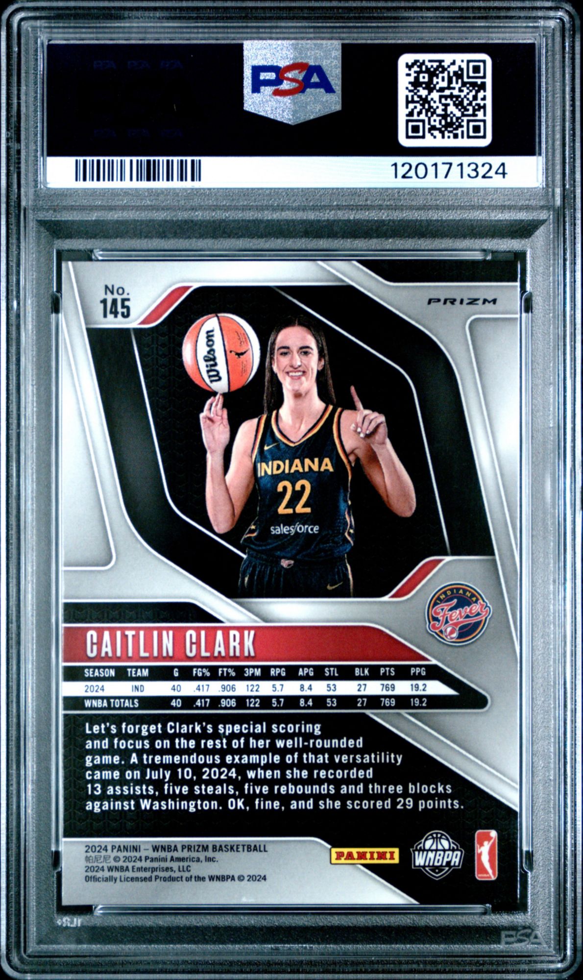 2024 Panini Prizm WNBA 145 Caitlin Clark Orange Ice PSA 8 product image