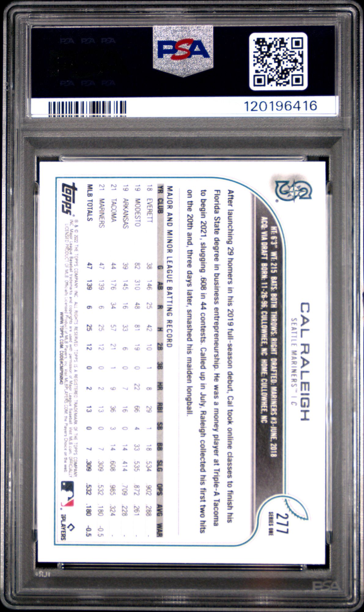 2022 Topps 277 Cal Raleigh PSA 10 product image