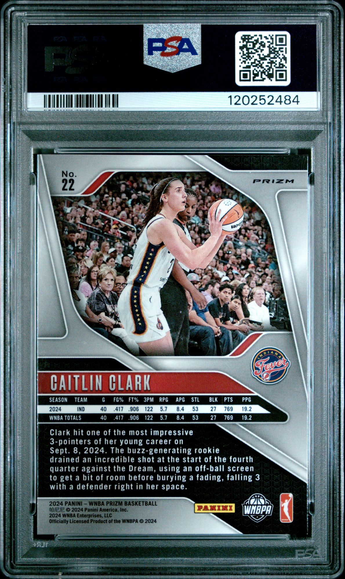 2024 Panini Prizm WNBA 22 Caitlin Clark Orange Ice PSA 8 product image