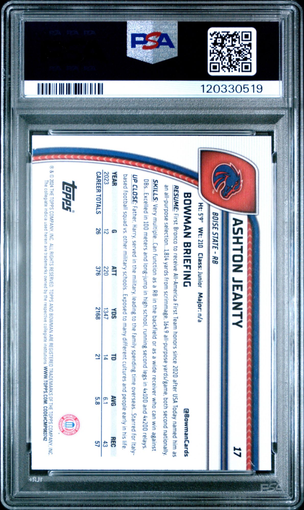2024 Bowman University Chrome Sapphire 17 Ashton Jeanty PSA 10 product image