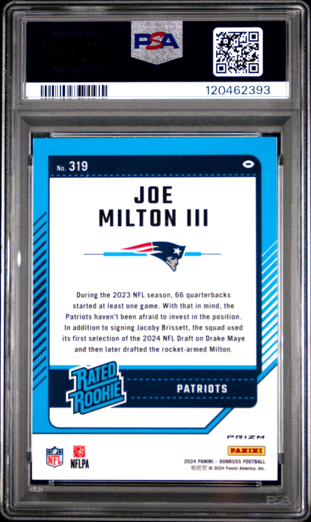 2024 Panini Donruss 319 Joe Milton Iii Optic Preview-Red Wave PSA 10 product image