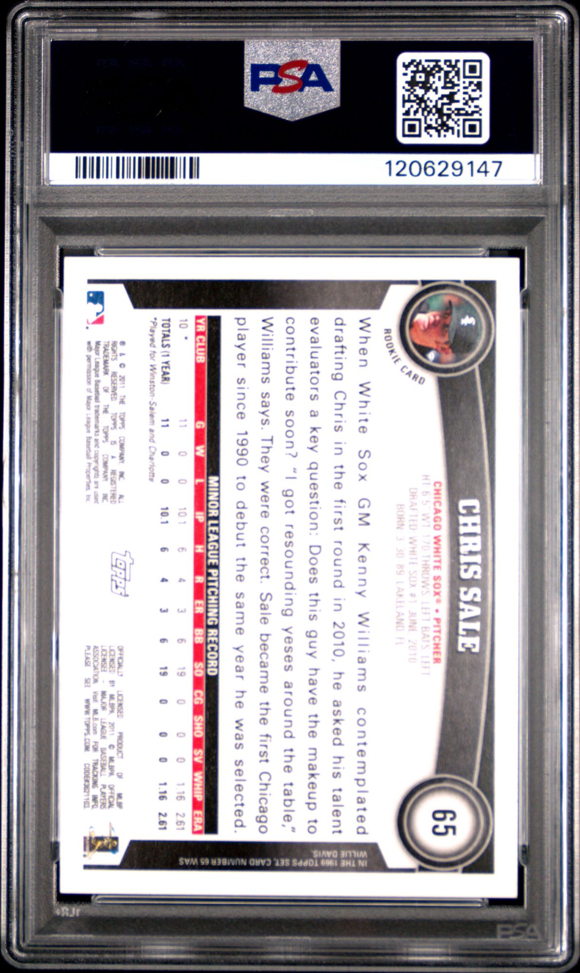 2011 Topps 65 Chris Sale PSA 10 product image