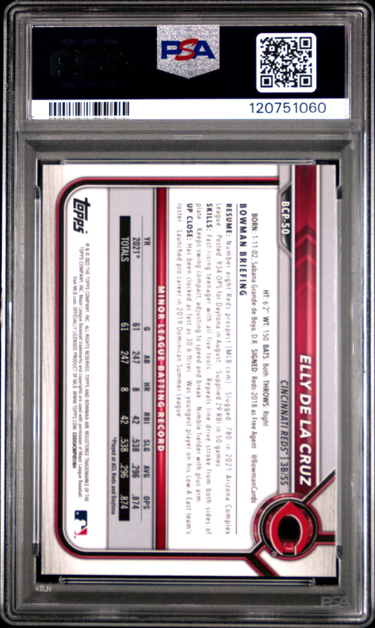 2022 Bowman Sapphire Edition Chrome Prospects BCP50 Elly De La Cruz PSA 9 product image