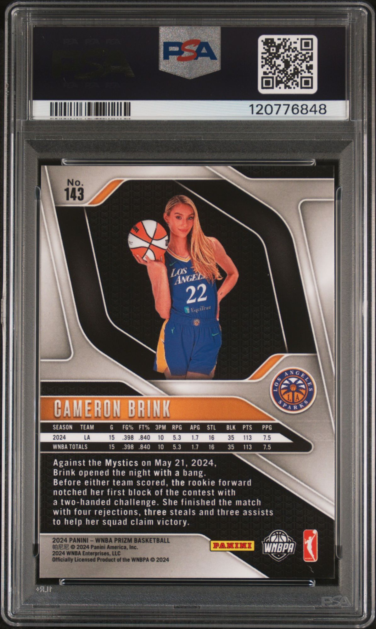 2024 Panini Prizm WNBA 143 Cameron Brink Ice PSA 10 product image