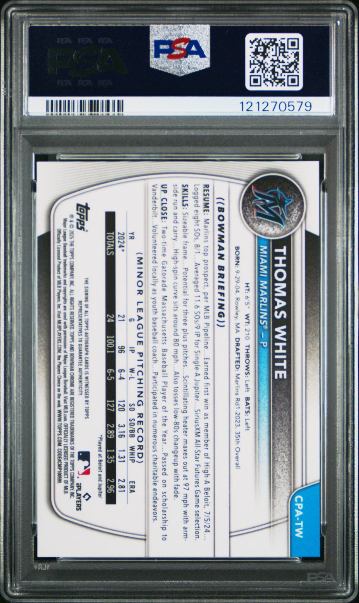 2025 Bowman Chrome Prospect Autographs CPATW Thomas White PSA 9 product image