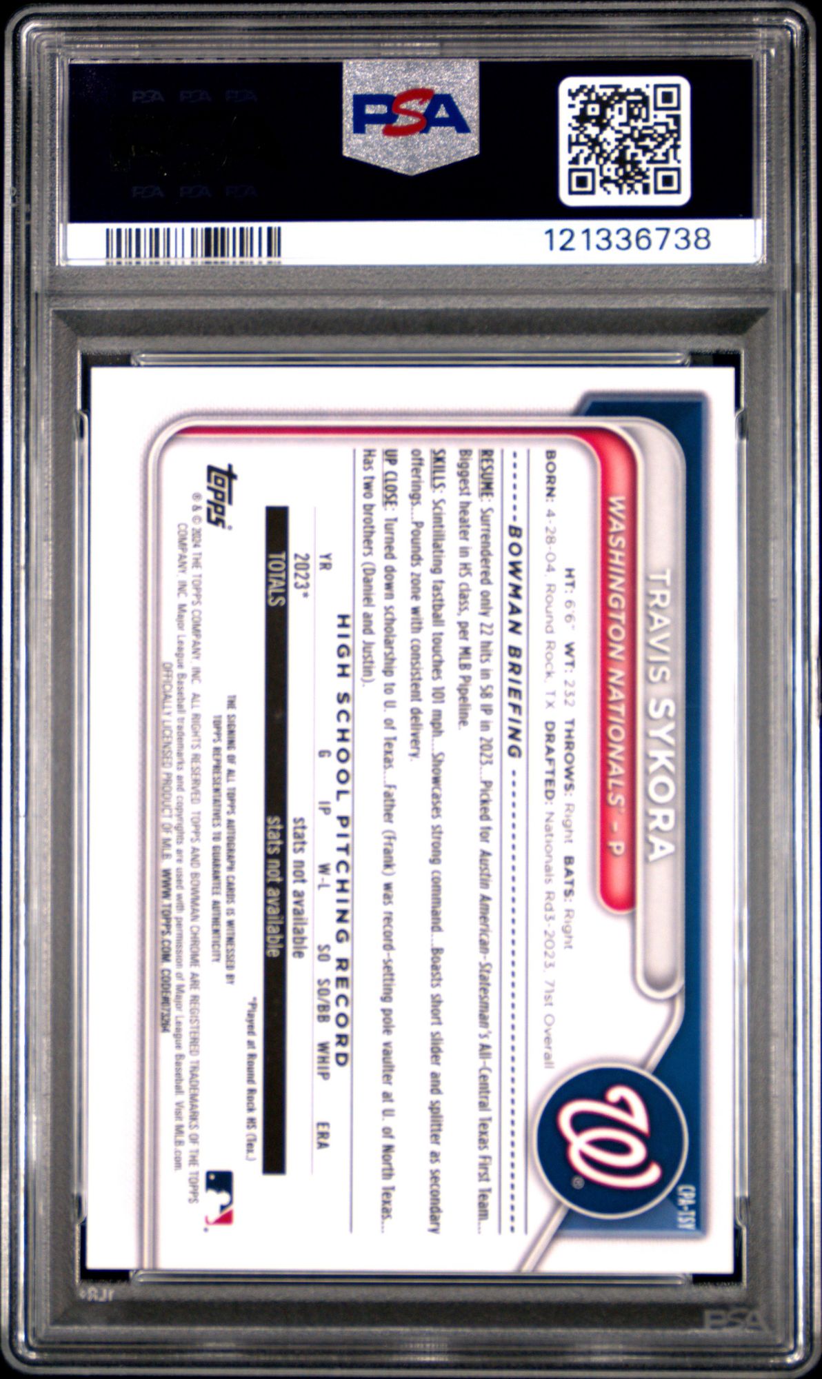 2024 Bowman Chrome Prospect Autographs CPATSY Travis Sykora PSA 10 product image