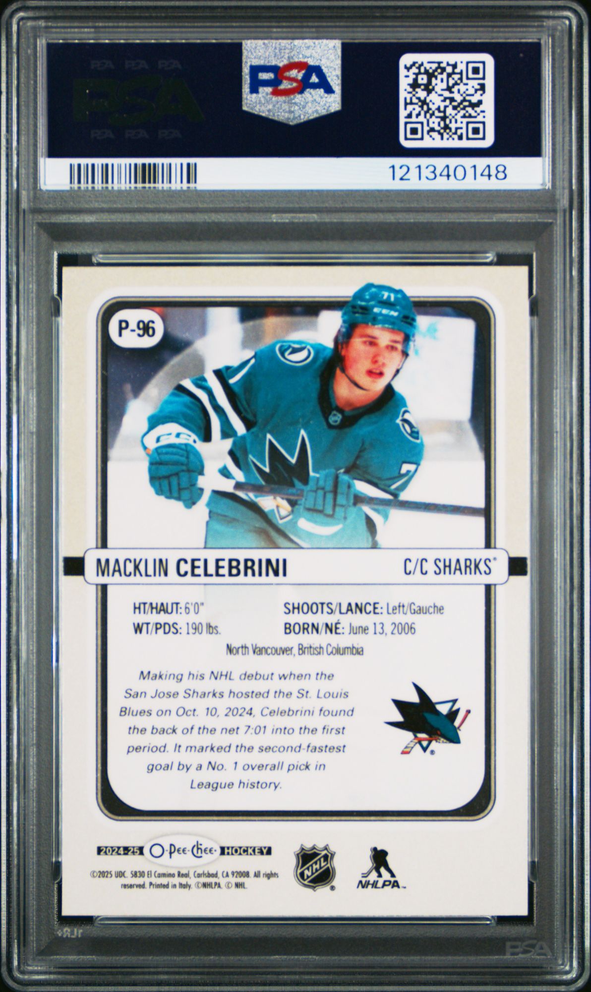 2024 Upper Deck O-pee-chee O-pee-chee Premier P96 Macklin Celebrini PSA 10 product image