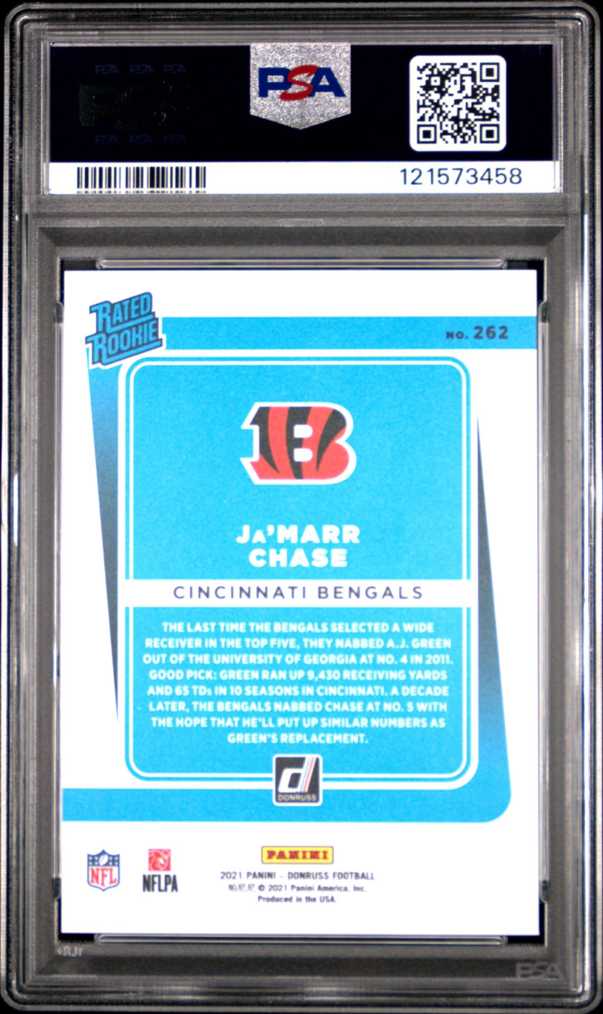 2021 Panini Donruss 262 Ja'marr Chase Press Proof Premium PSA 10 product image